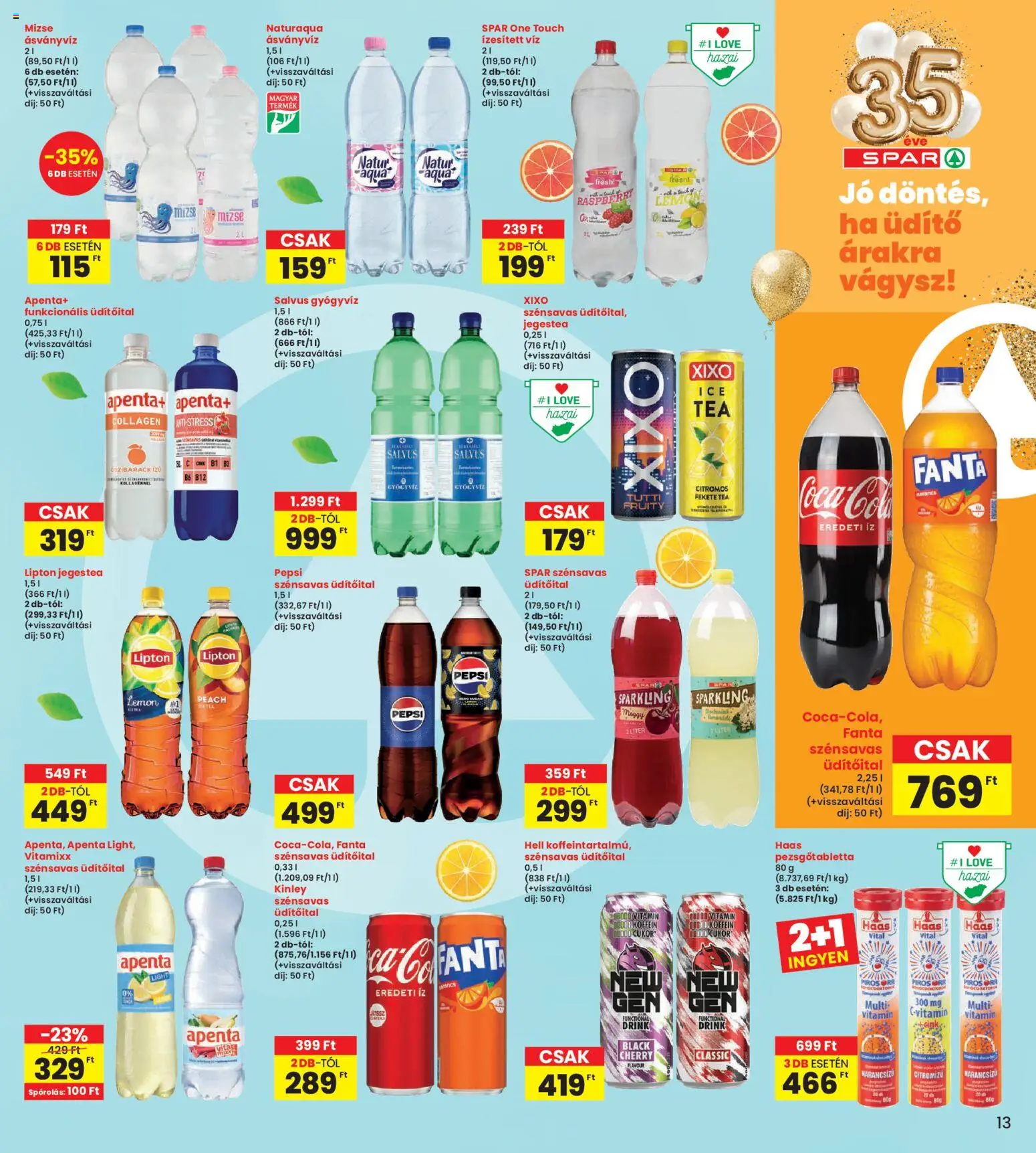 Interspar akciós ujság - amely érvényes a következő dátumtól: 19.02.2026 | Oldal: 13 | Termékek: Pepsi, Fanta, Meggy, Tea