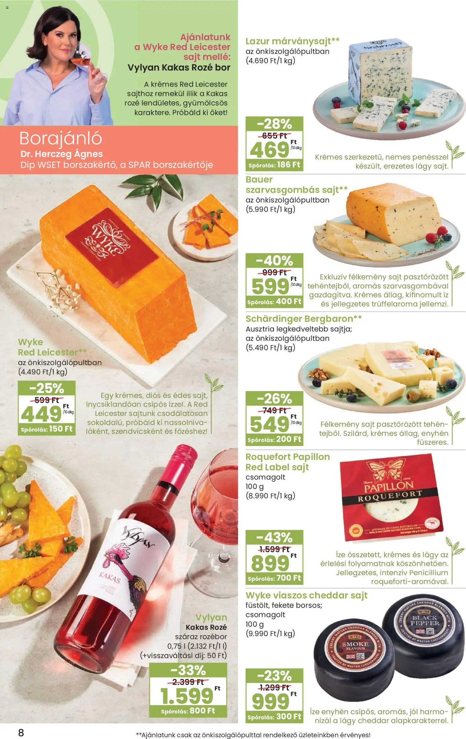 Interspar akciós ujság - amely érvényes a következő dátumtól: 09.03.2026 | Oldal: 8 | Termékek: Sajt, Bor, Cheddar