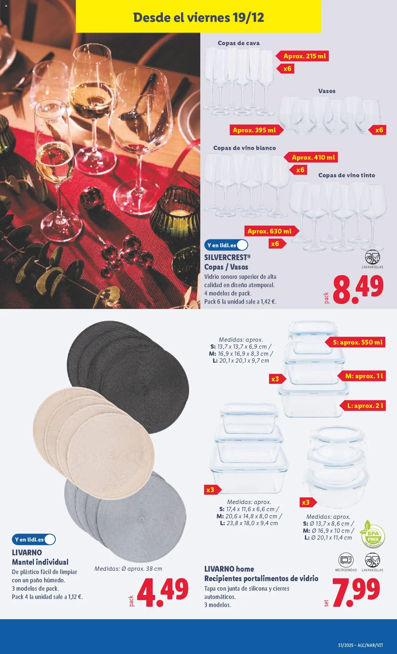 Lidl folleto de bazar │ válido desde el 15.12.2025 | Página: 33 | Productos: Mantel, Vino, Vasos, Lavavajillas
