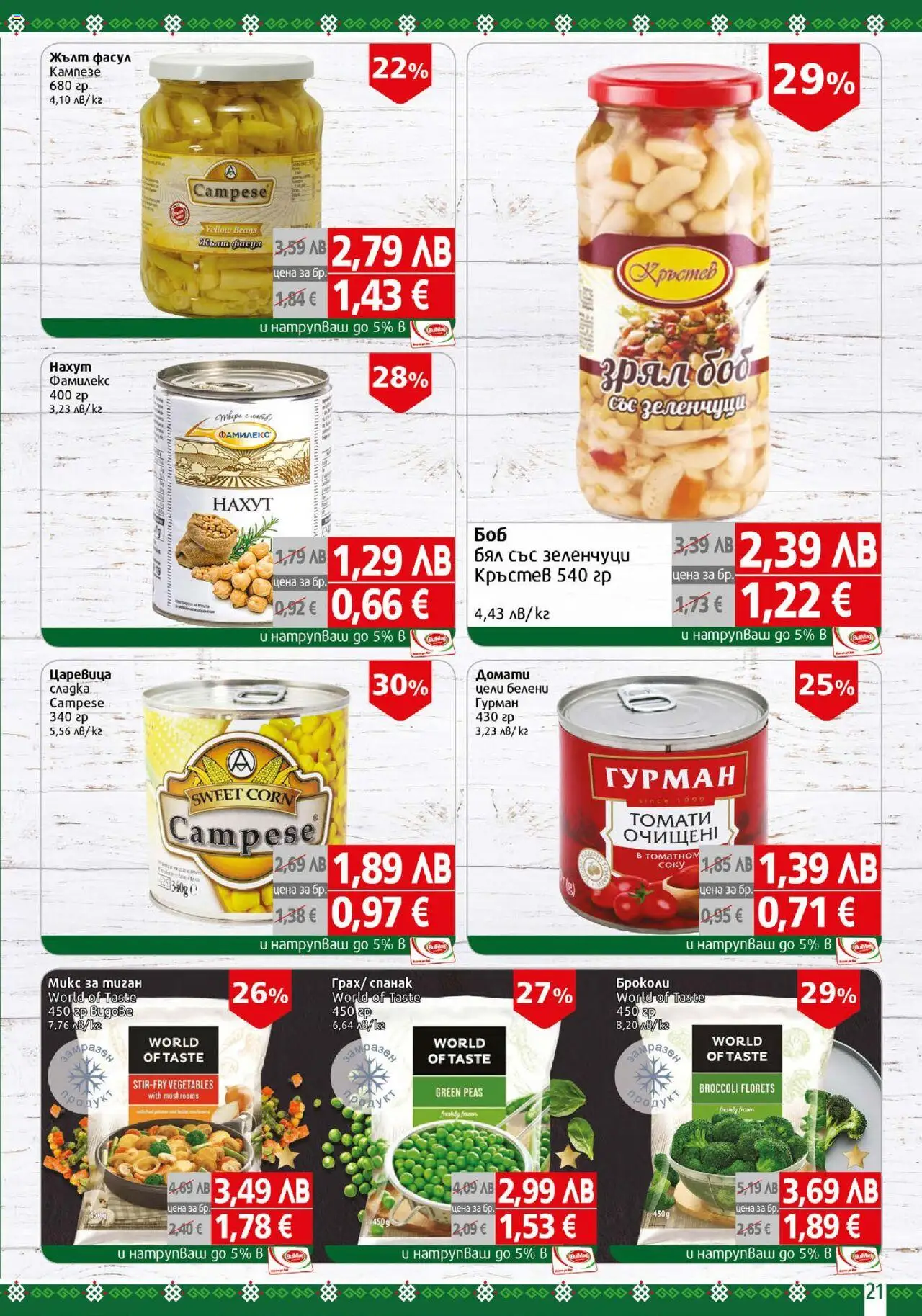 {H1} | Страница: 21 | Продукти: Тиган, Домати, Боб, Царевица