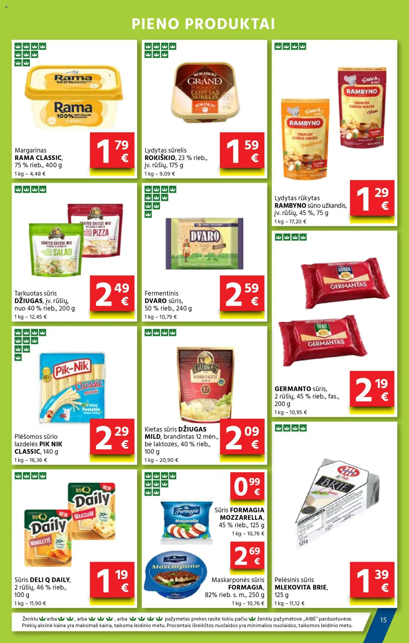 AIBE akcijos nuo 27.11.2025 | Puslapis: 15 | Prekių: Pelėsinis sūris, Sūrelis, Margarinas, Sūris