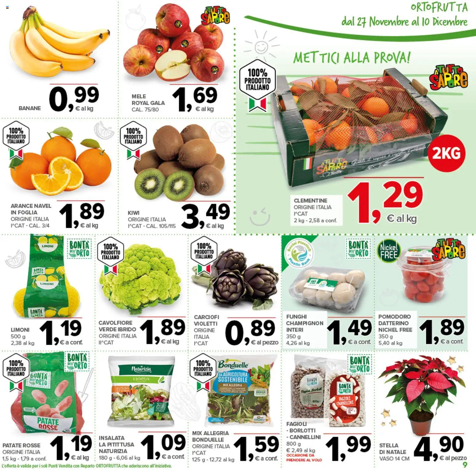 Volantino Todis del 27.11.2025 | Pagina: 9 | Prodotti: Mele, Fagioli, Patate, Funghi