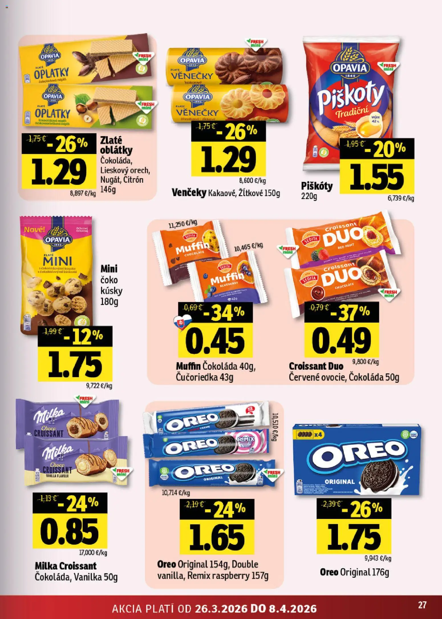 Nové Fresh akcie – leták je platný od 26.03.2026 | Strana: 27 | Produkty: Croissant, Čokoláda, Milka