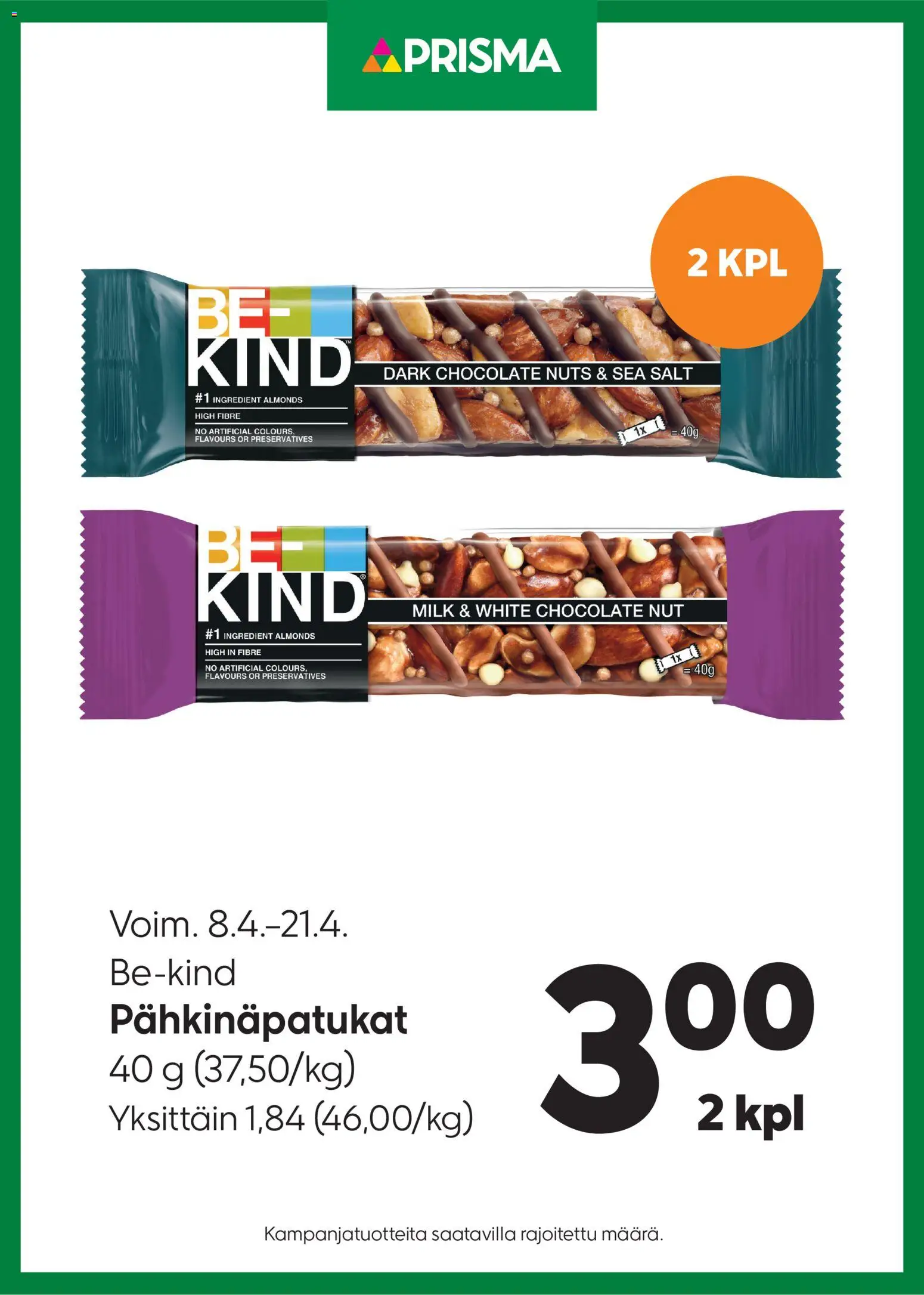 Prisma tarjoukset Pähkinäpatukat – voimassa 08.04.2026 alkaen | Sivu: 1