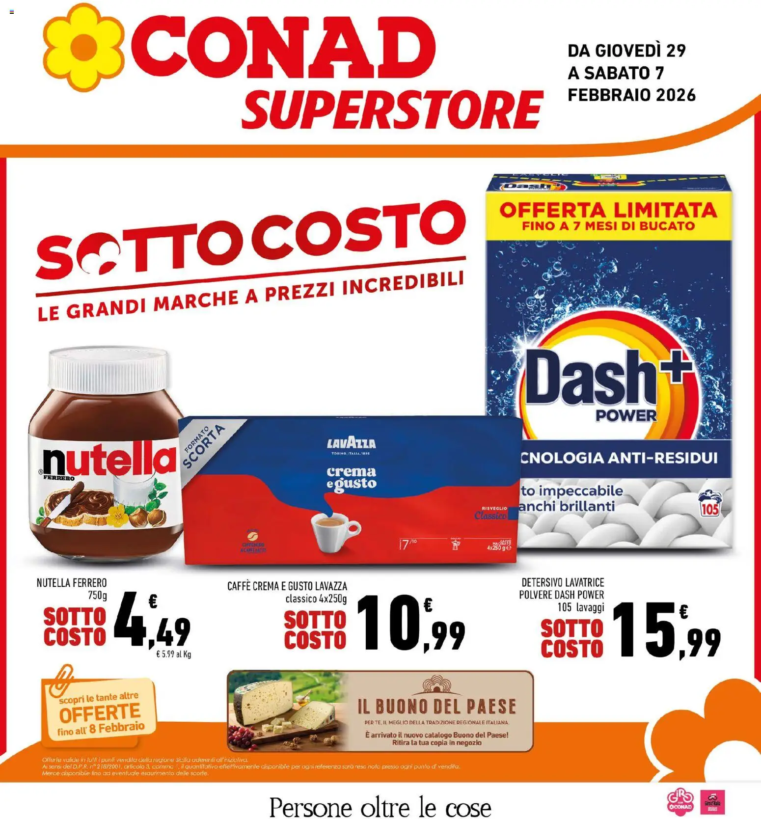 Volantino Conad del 29.01.2026 | Pagina: 1 | Prodotti: Crema, Nutella, Lavatrice, Lavazza