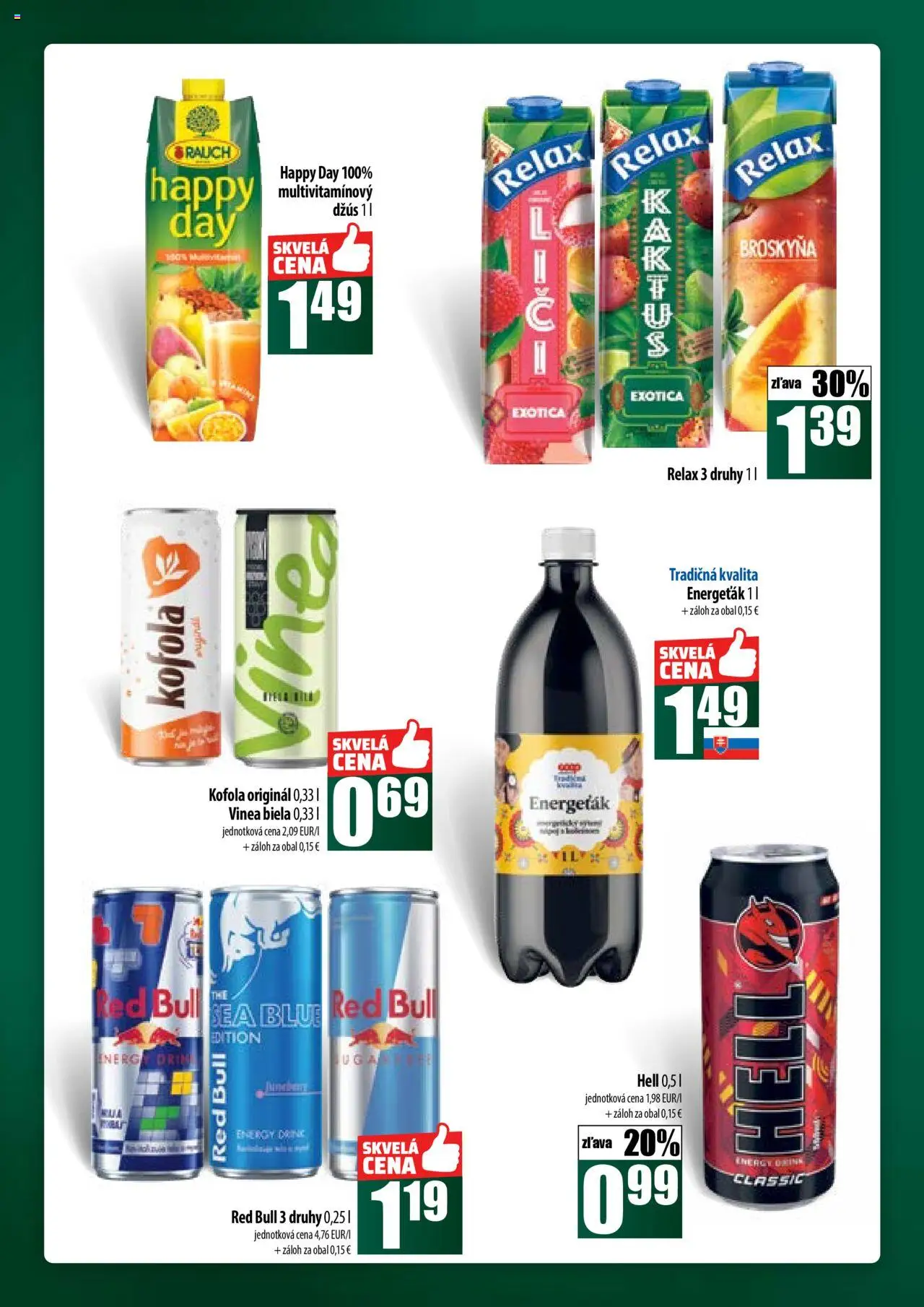 Nové COOP Jednota akcie – leták je platný od 09.10.2025 | Strana: 48 | Produkty: Džús, Red Bull, Kofola, Vinea