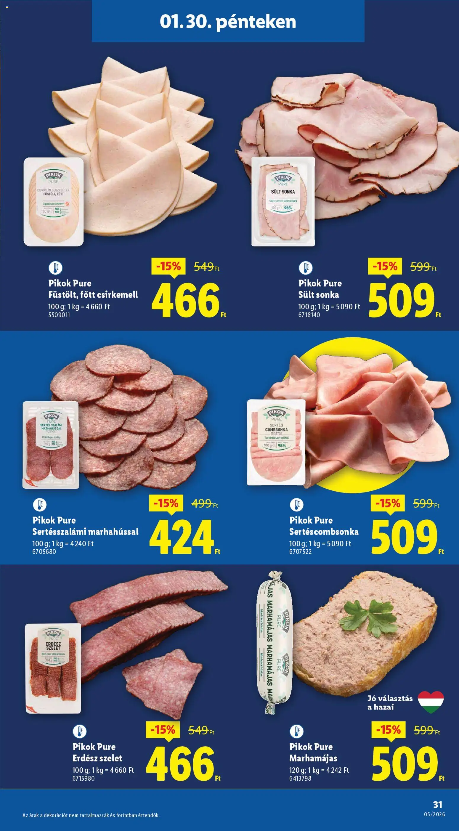 Lidl akciós ujság - amely érvényes a következő dátumtól: 29.01.2026 | Oldal: 31 | Termékek: Sonka, Csirkemell, Combsonka