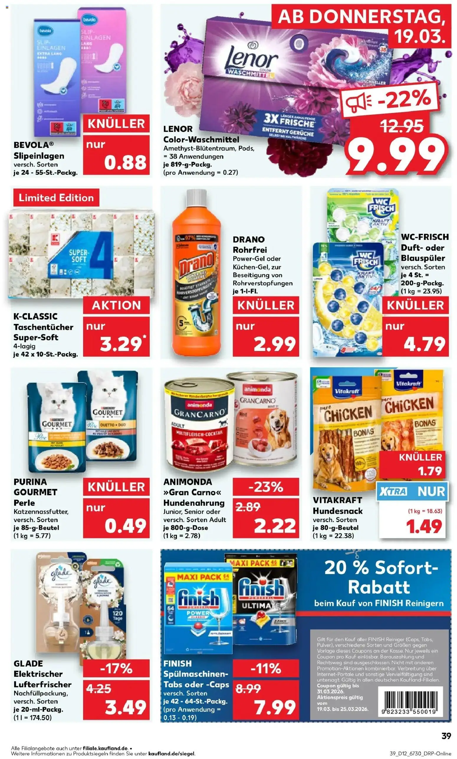 Kaufland Prospekt Rodewisch	 – gültig ab 19.03.2026 | Seite: 39 | Produkte: Lenor, Finish, Waschmittel, Slip