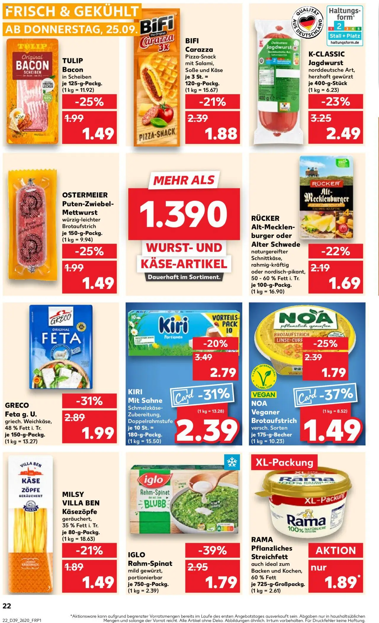 Kaufland prospekt Zeitz	 – gültig ab 25.09.2025 | Seite: 22 | Produkte: Feta, Käse, Soße, Wurst