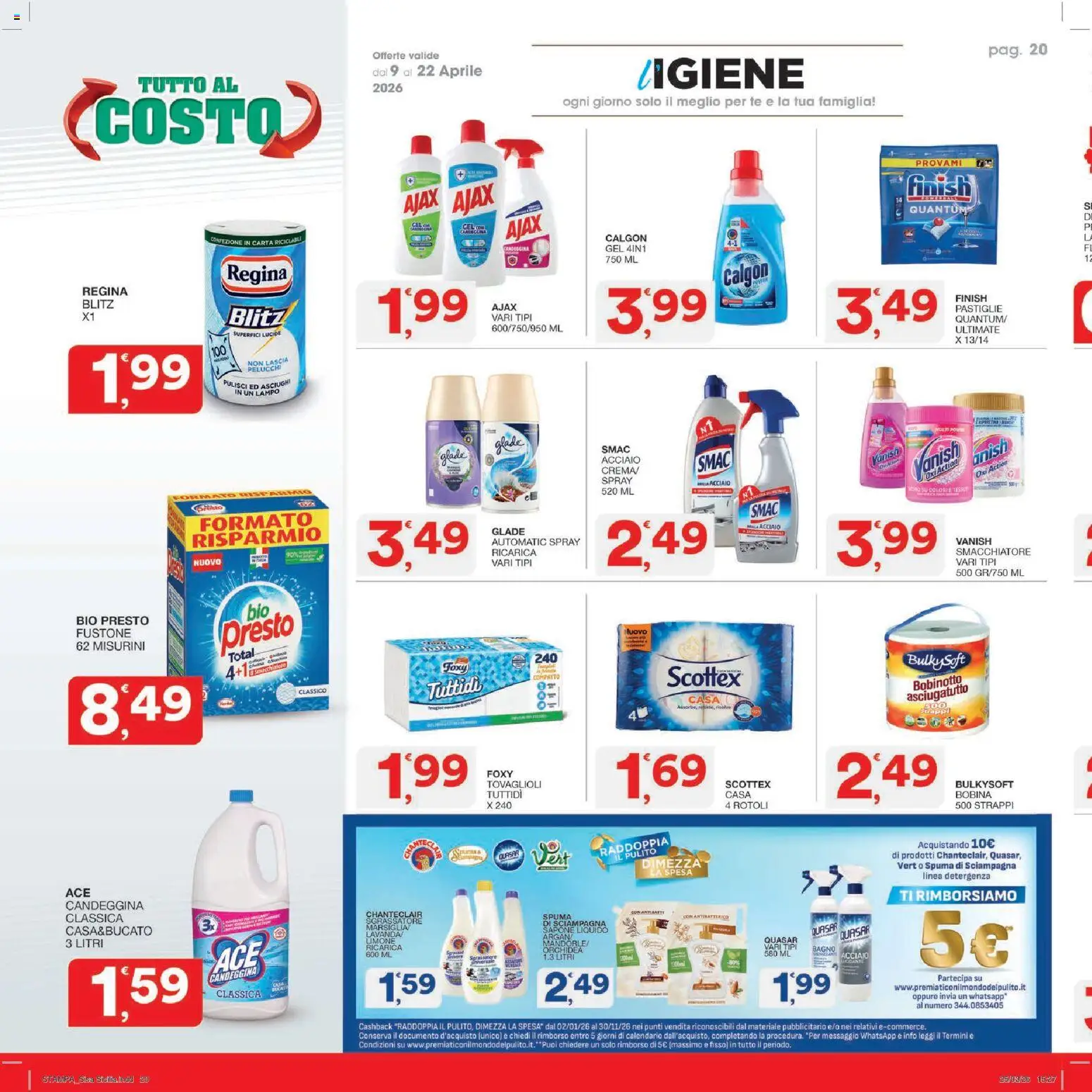 Volantino SISA del 09.04.2026 | Pagina: 20 | Prodotti: Sapone, Candeggina, Sgrassatore, Asciugatutto