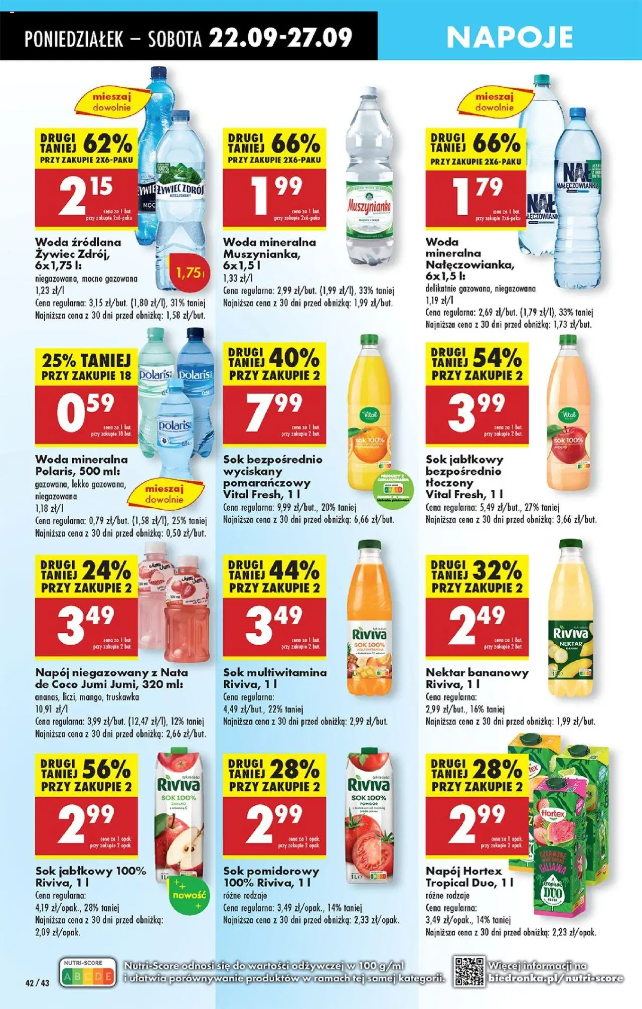 Biedronka gazetka od 22.09.2025 | Strona: 46 | Produkty: Woda żywiec, Muszynianka, Sok, Banan