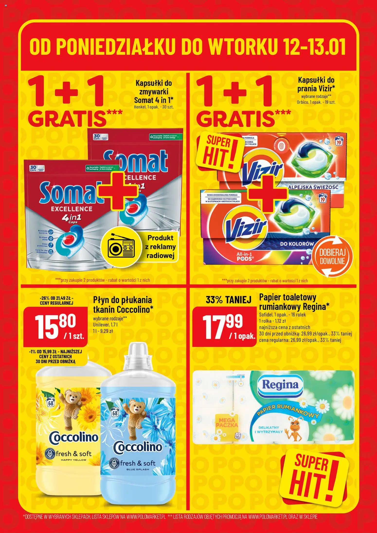 POLOmarket Gazetka - Super Hity od 12.01.2026 | Strona: 6 | Produkty: Papier toaletowy, Coccolino, Kapsułki do zmywarki