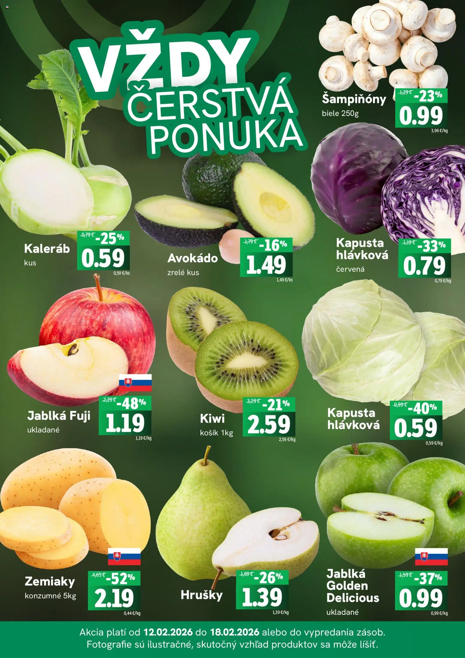 Nové Fresh akcie – leták je platný od 12.02.2026 | Strana: 3 | Produkty: Kapusta, Jablká, Kiwi, Zemiaky