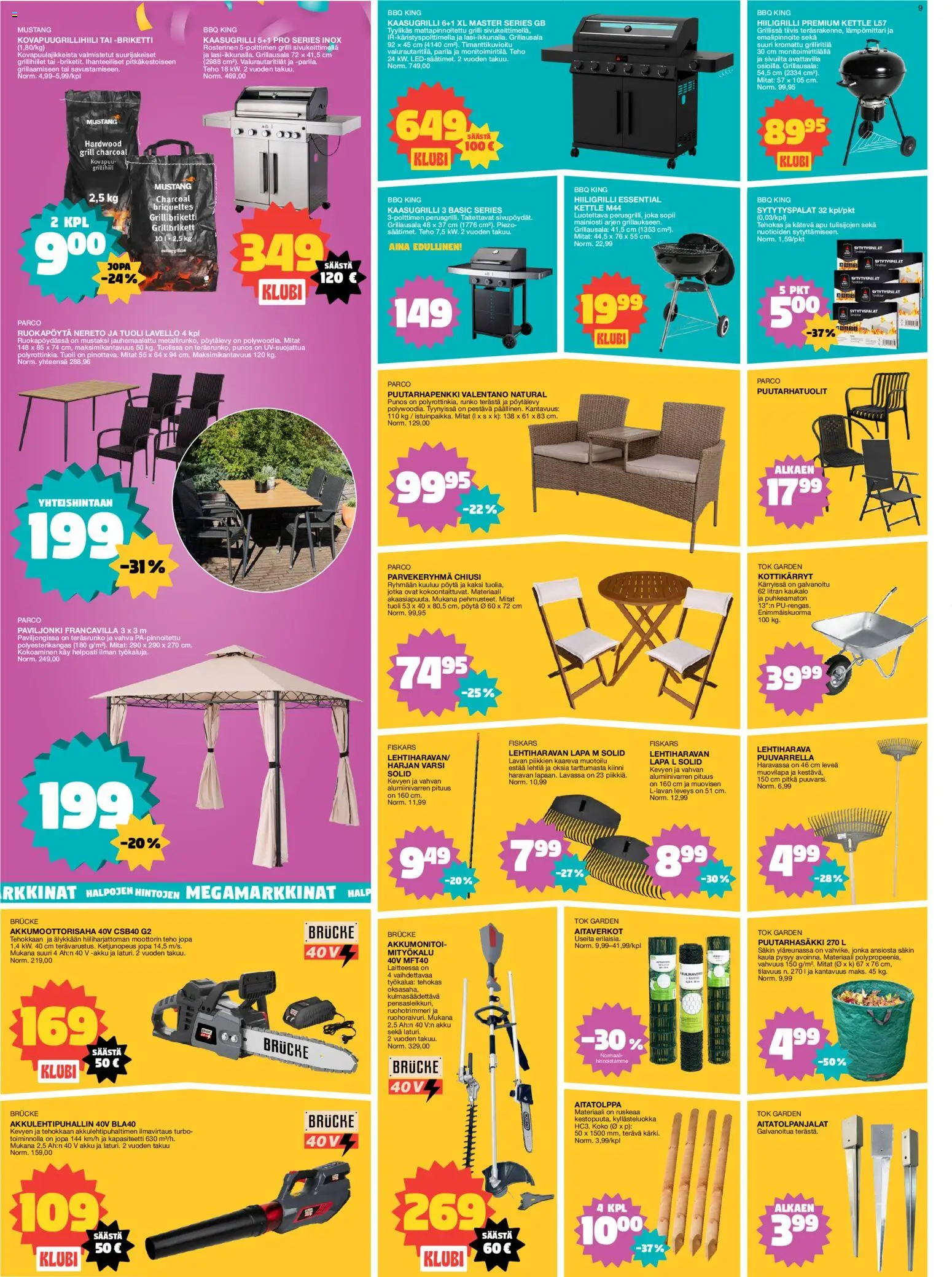 Tokmanni tarjoukset – voimassa 13.04.2026 alkaen | Sivu: 9 | Tuotteet: Briketti, Kaasugrilli, Akku, Hiiligrilli
