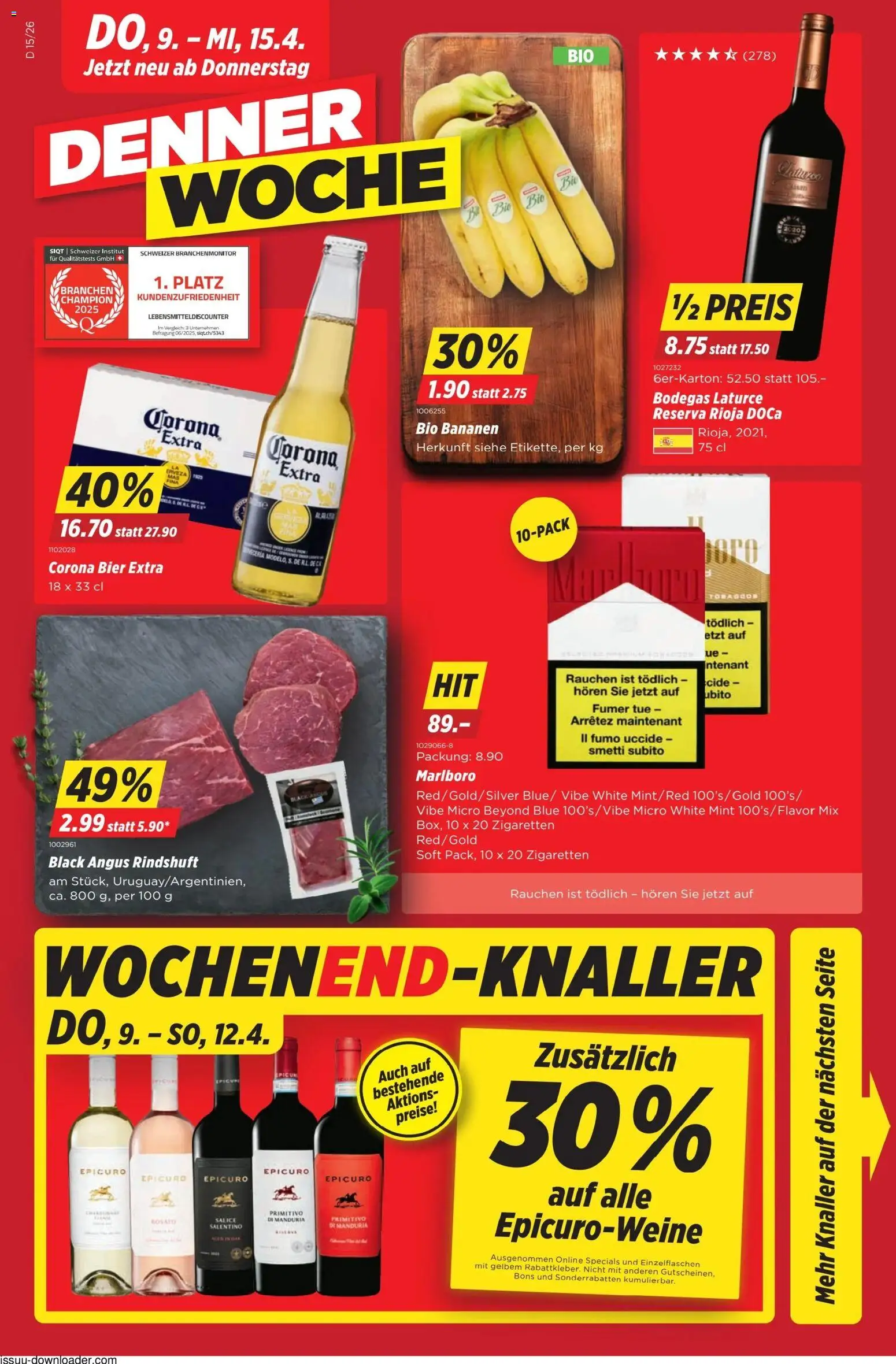 Denner aktionen – gültig ab 09.04.2026 | Seite: 1 | Produkte: Bier, Bananen