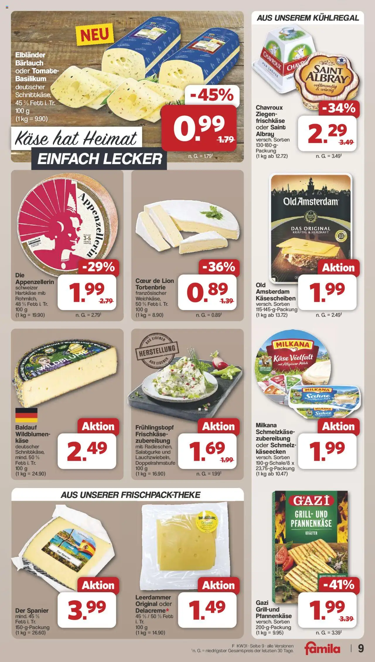 Famila Nordwest Prospekt 	 - gültig ab dem 28.07.2025 | Seite: 9 | Produkte: Grill, Milch, Leerdammer, Sahne
