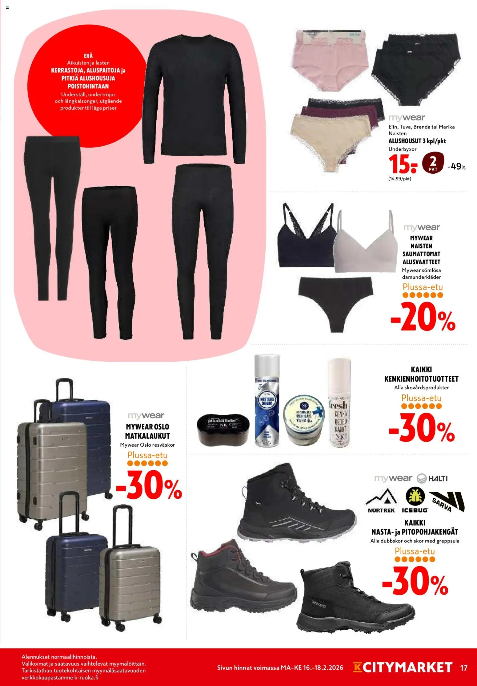 K-Citymarket tarjoukset – voimassa 16.02.2026 alkaen | Sivu: 17 | Tuotteet: Alusvaatteet, Alushousut