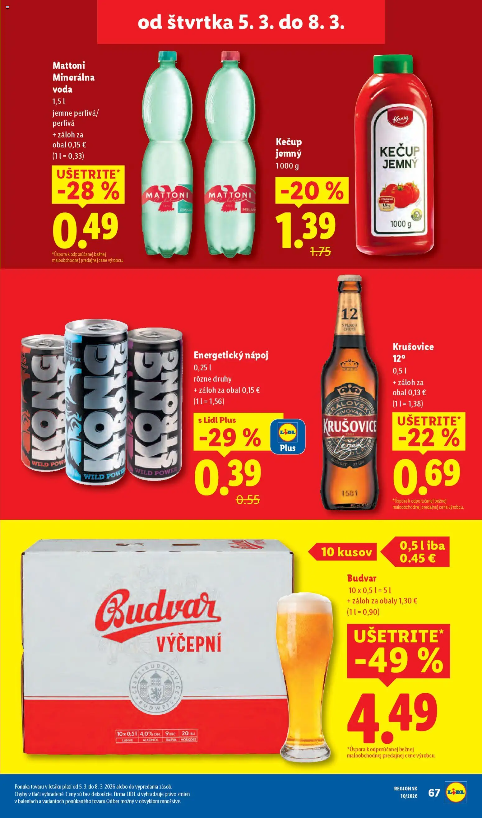 Nové Lidl akcie – leták je platný od 05.03.2026 | Strana: 19 | Produkty: Budvar, Kečup, Alkohol, Energetický nápoj