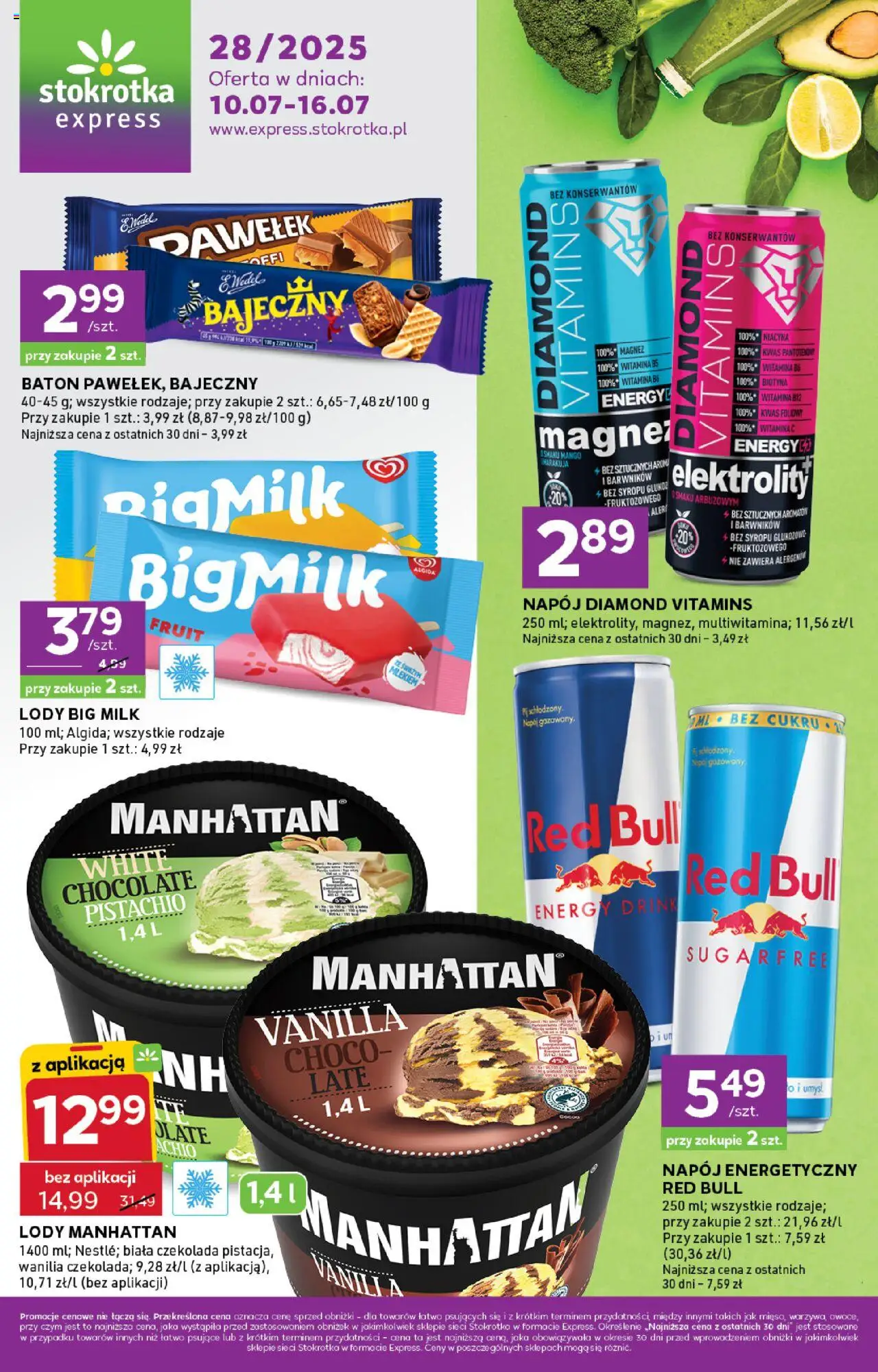 Stokrotka Gazetka - Express od 10.07.2025 | Strona: 1 | Produkty: Red bull, Stokrotka, Lody manhattan, Baton