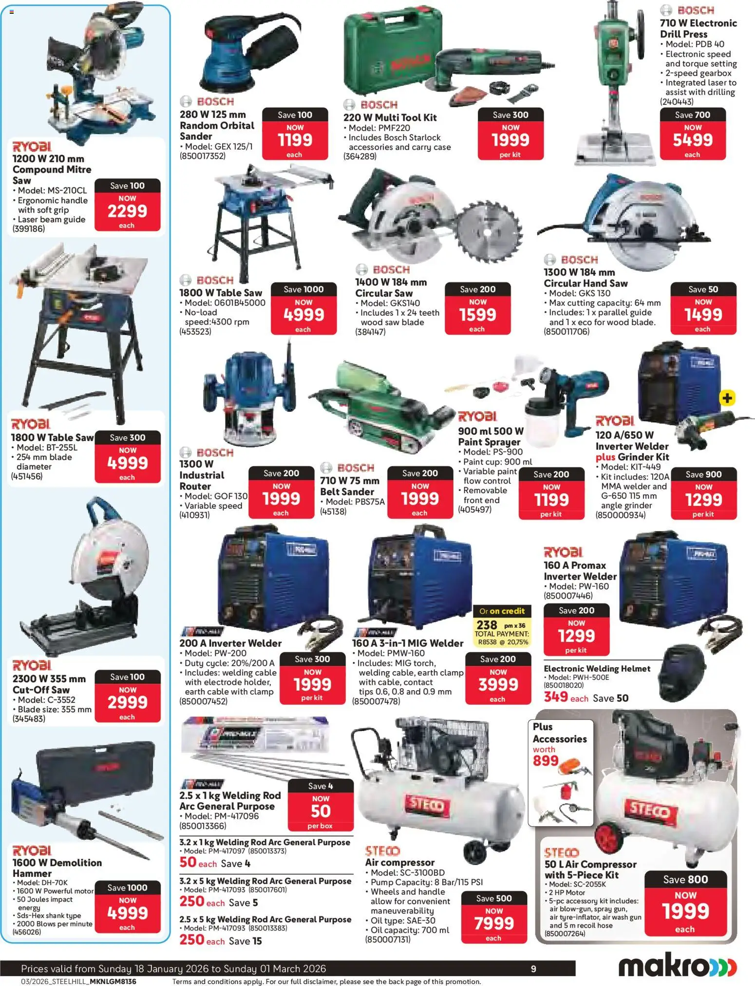 New Makro catalogue – valid from 18.01.2026 | Page: 9 | Products: Router, Paint, Compressor, Hammer