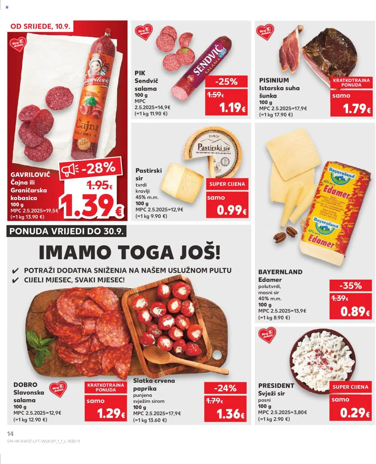 Kaufland katalog | vrijedi od 10.09.2025 | Stranica: 14 | Proizvodi: Sir, Salama, Šunka, Kobasica