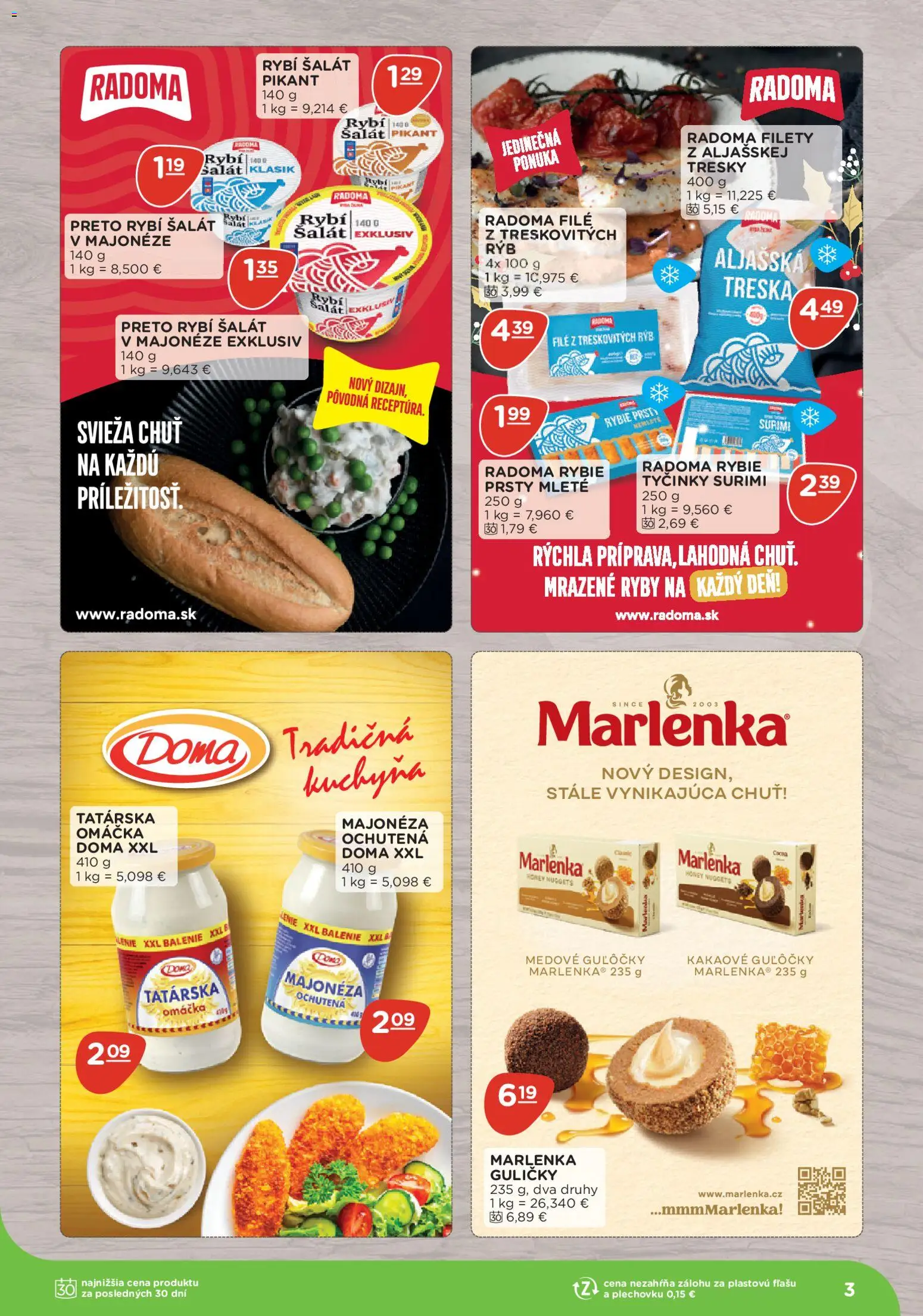 Nové Terno akcie – leták je platný od 10.11.2025 | Strana: 3 | Produkty: Kuchyňa, Marlenka, Tatárska omáčka