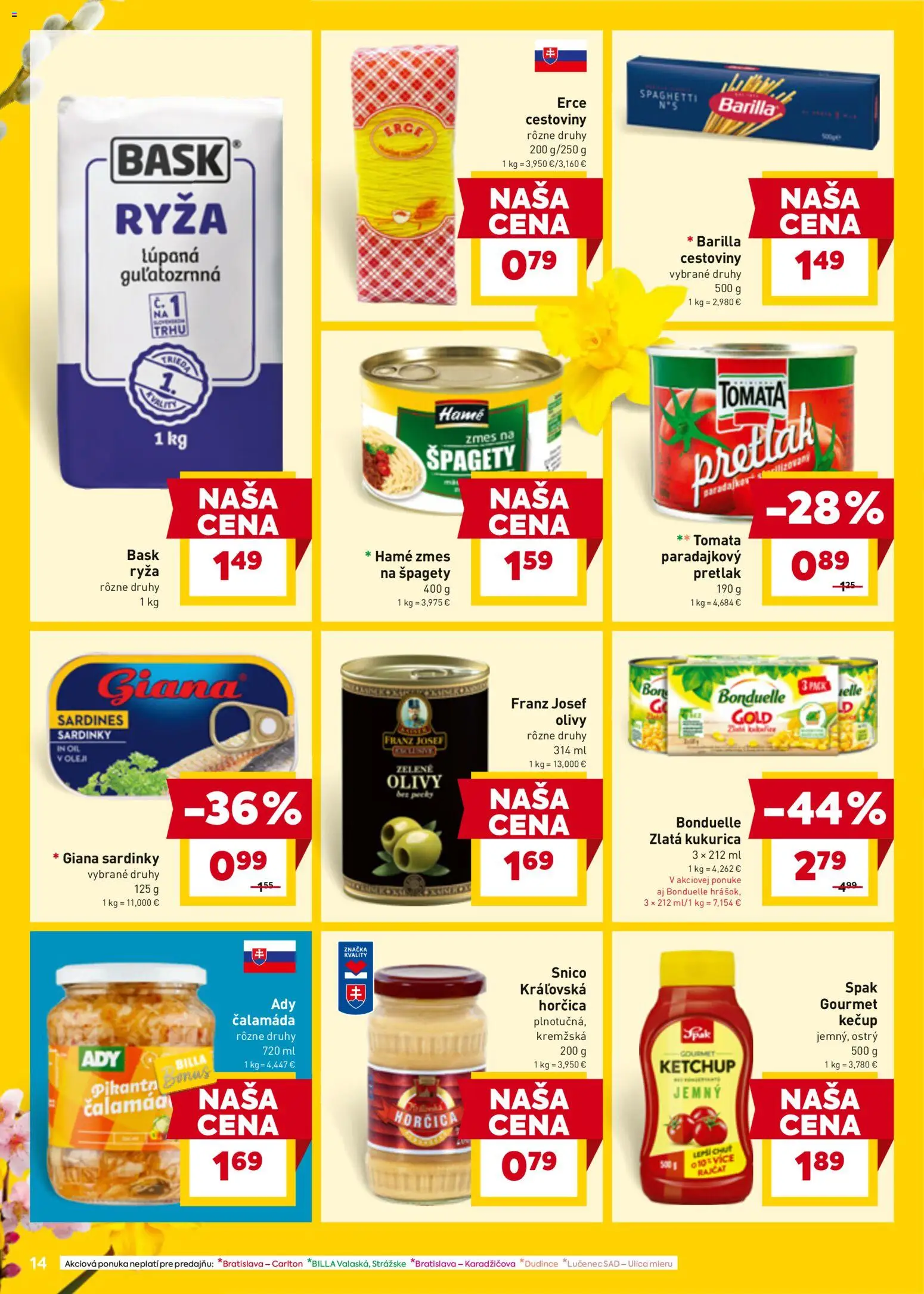 Nové Billa akcie – leták je platný od 11.03.2026 | Strana: 16 | Produkty: Ryža, Cestoviny, Kečup, Kukurica