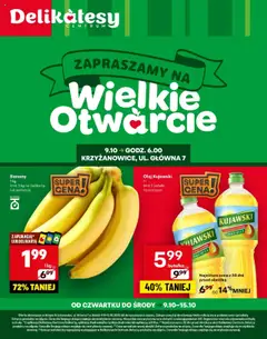 Pogląd oferty "Delikatesy Centrum Gazetka - Krzyżanowice Otwarcie" - ważna od 09.10.2025