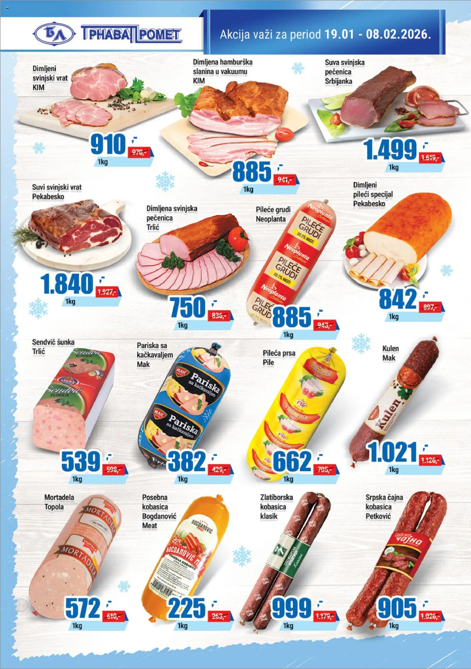 Trnava Promet katalog - važi od 19.01.2026 | Strana: 2 | Proizvode: Pileća prsa, Pileće grudi, Mortadela, Šunka