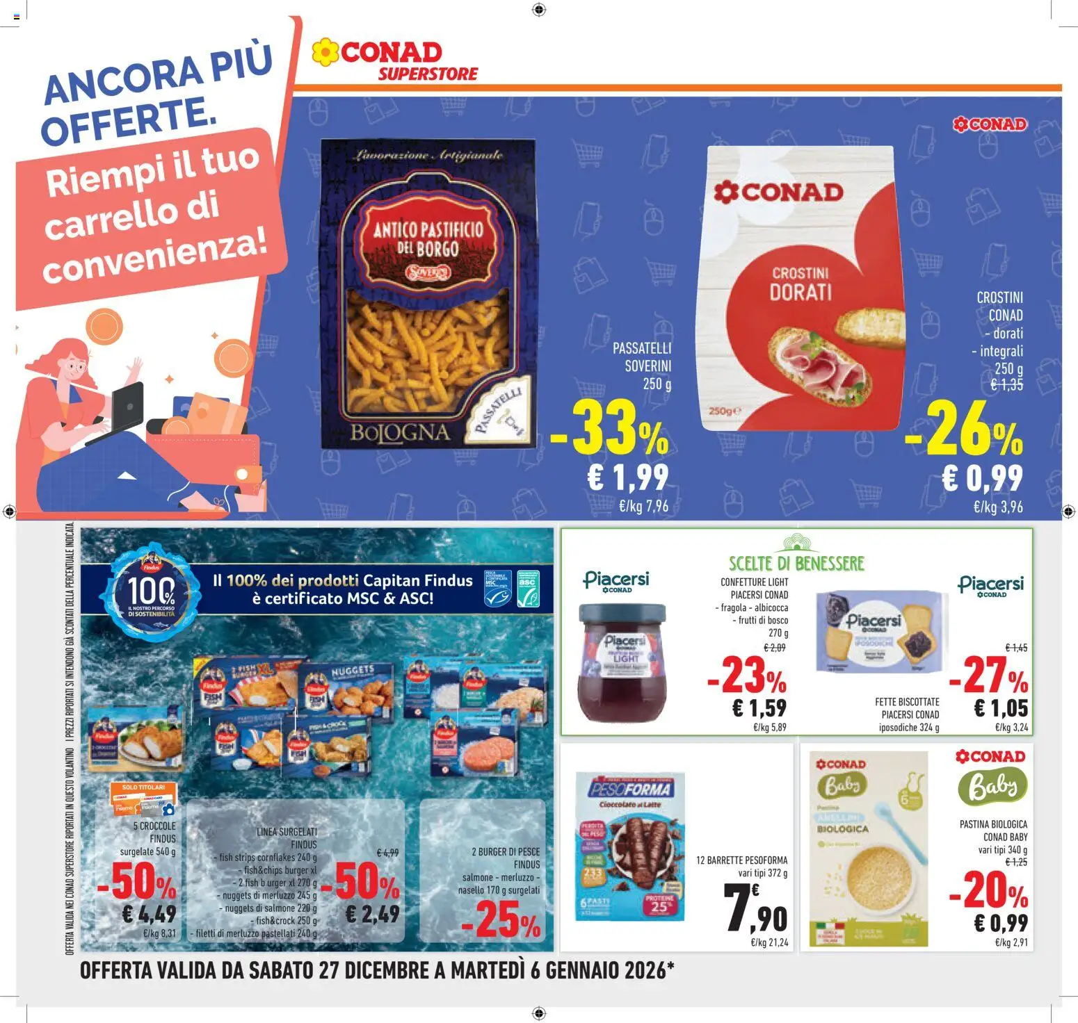 Volantino Conad del 27.12.2025 | Pagina: 36 | Prodotti: Cioccolato, Latte, Crostini, Fette biscottate