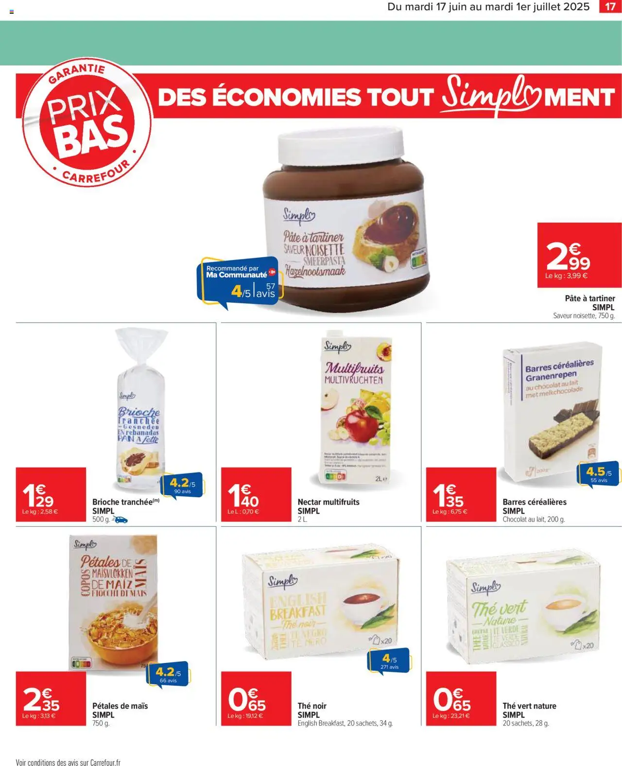  | Page: 19 | Produits: Mais, Pâte à tartiner, Lait, Thé