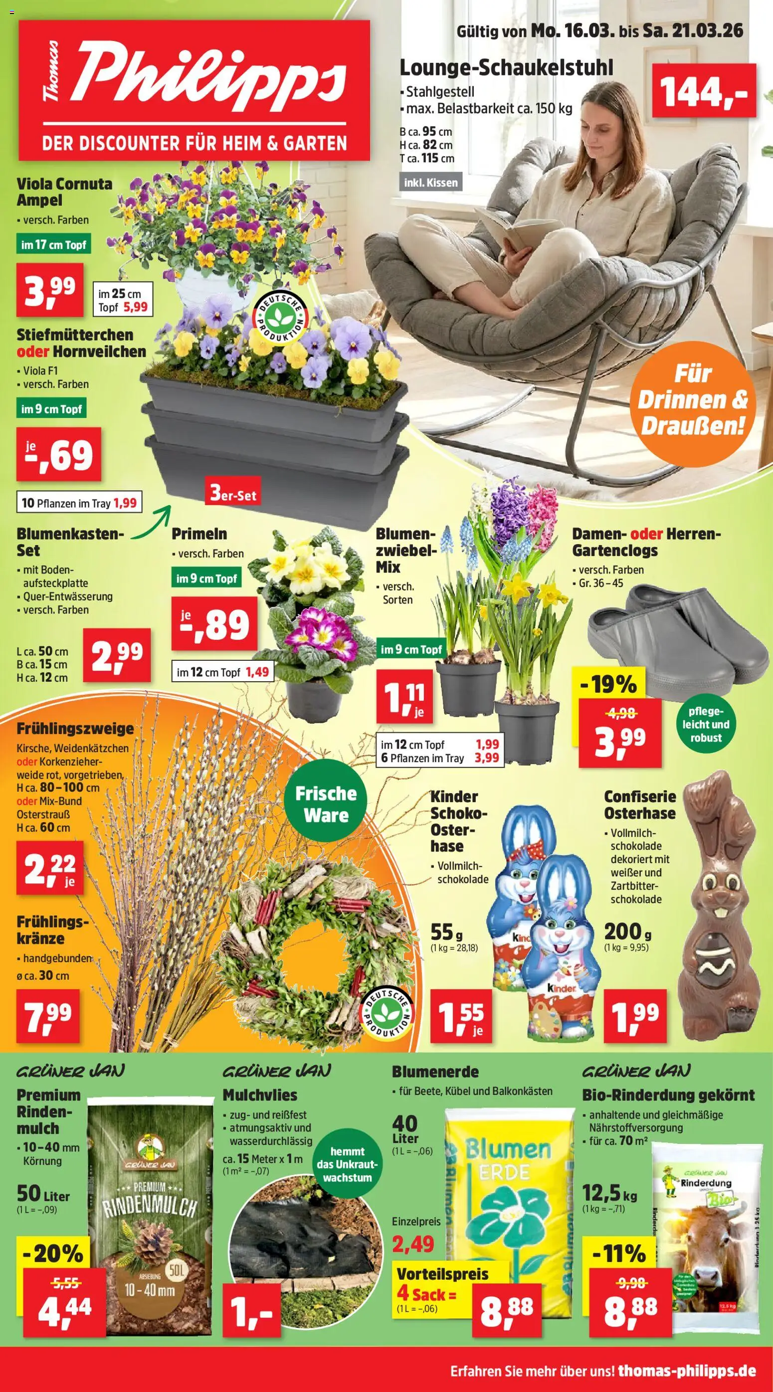 Thomas Philipps Prospekt – gültig ab 16.03.2026 | Seite: 1 | Produkte: Kissen, Schokolade, Blumen, Blumenerde