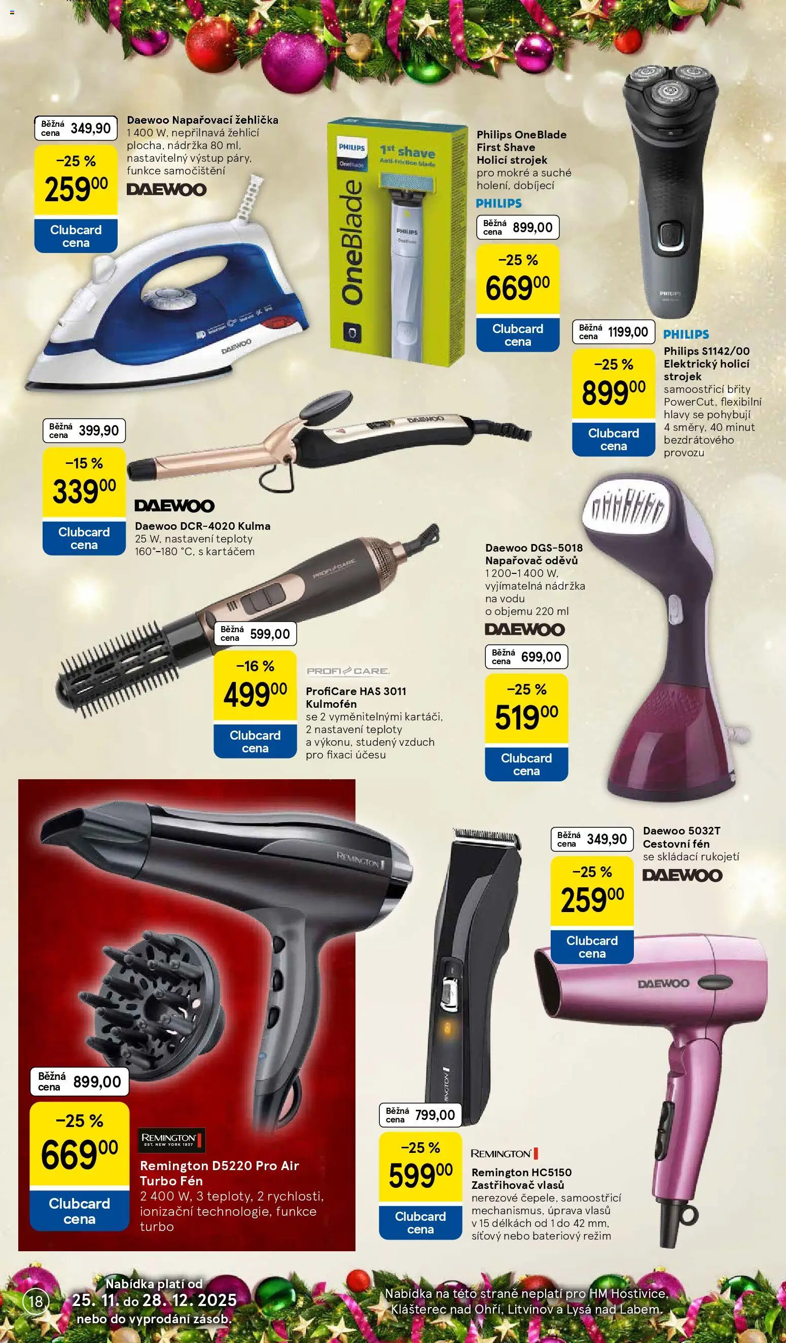 Tesco katalog od 25.11.2025 | Strana: 18 | Produkty: Zastřihovač vlasů, Napařovací žehlička, Fén, Philips oneblade