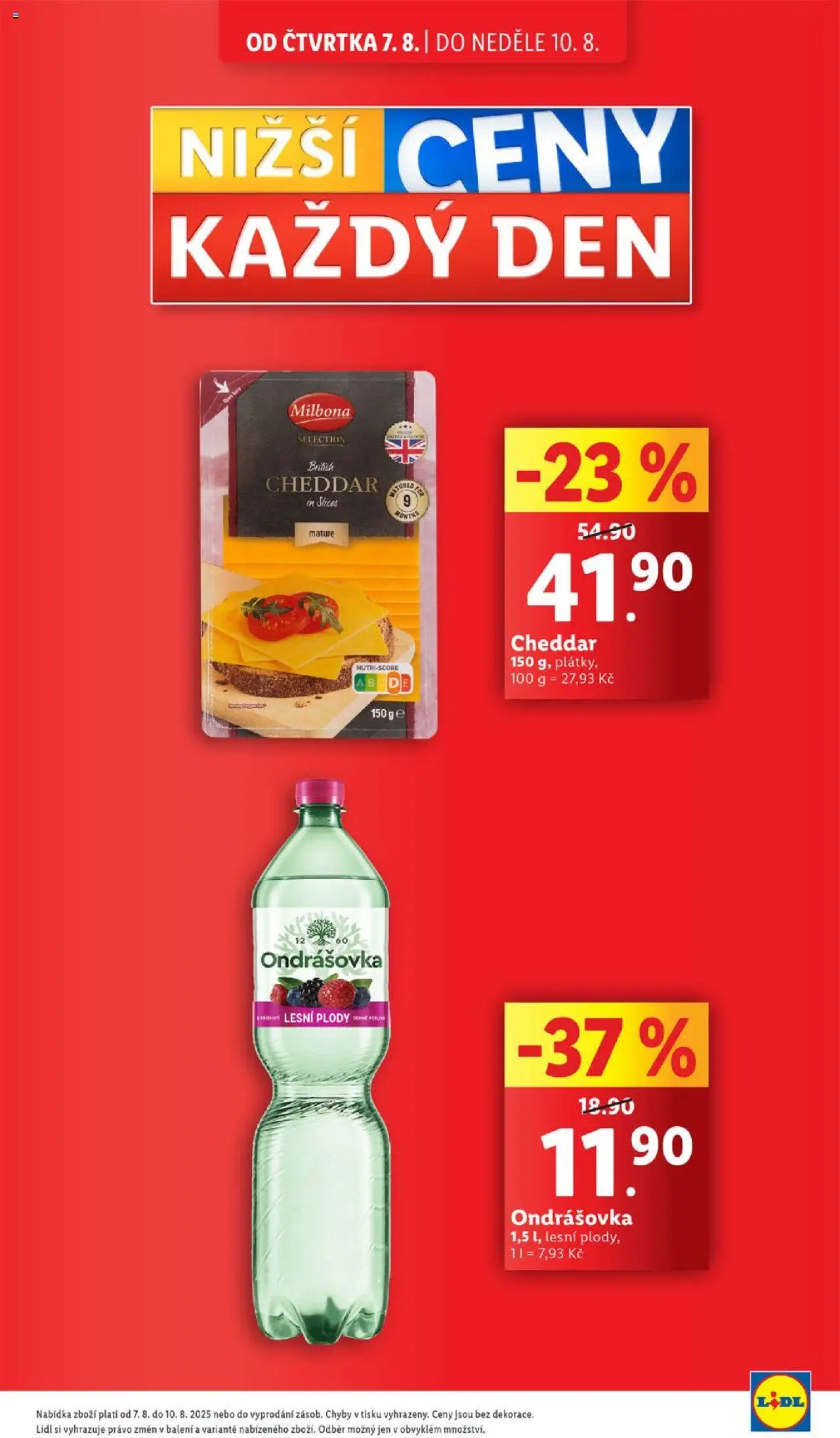 Lidl leták od 07.08.2025 | Strana: 5 | Produkty: Ondrášovka, Milbona, Cheddar