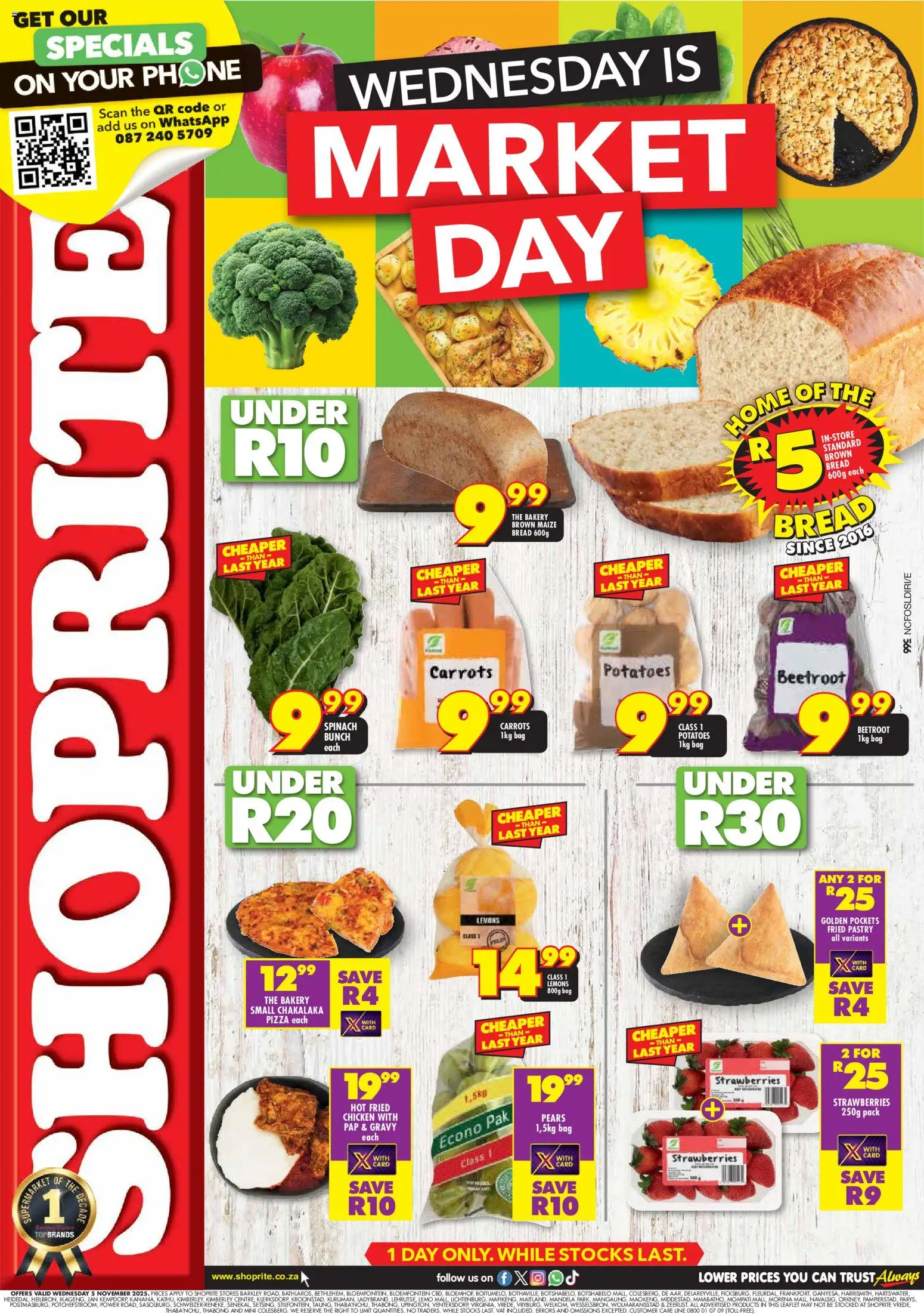 New Shoprite catalogue – valid from 05.11.2025 | Page: 1 | Products: Pears, Chicken, Carrots, Potatoes