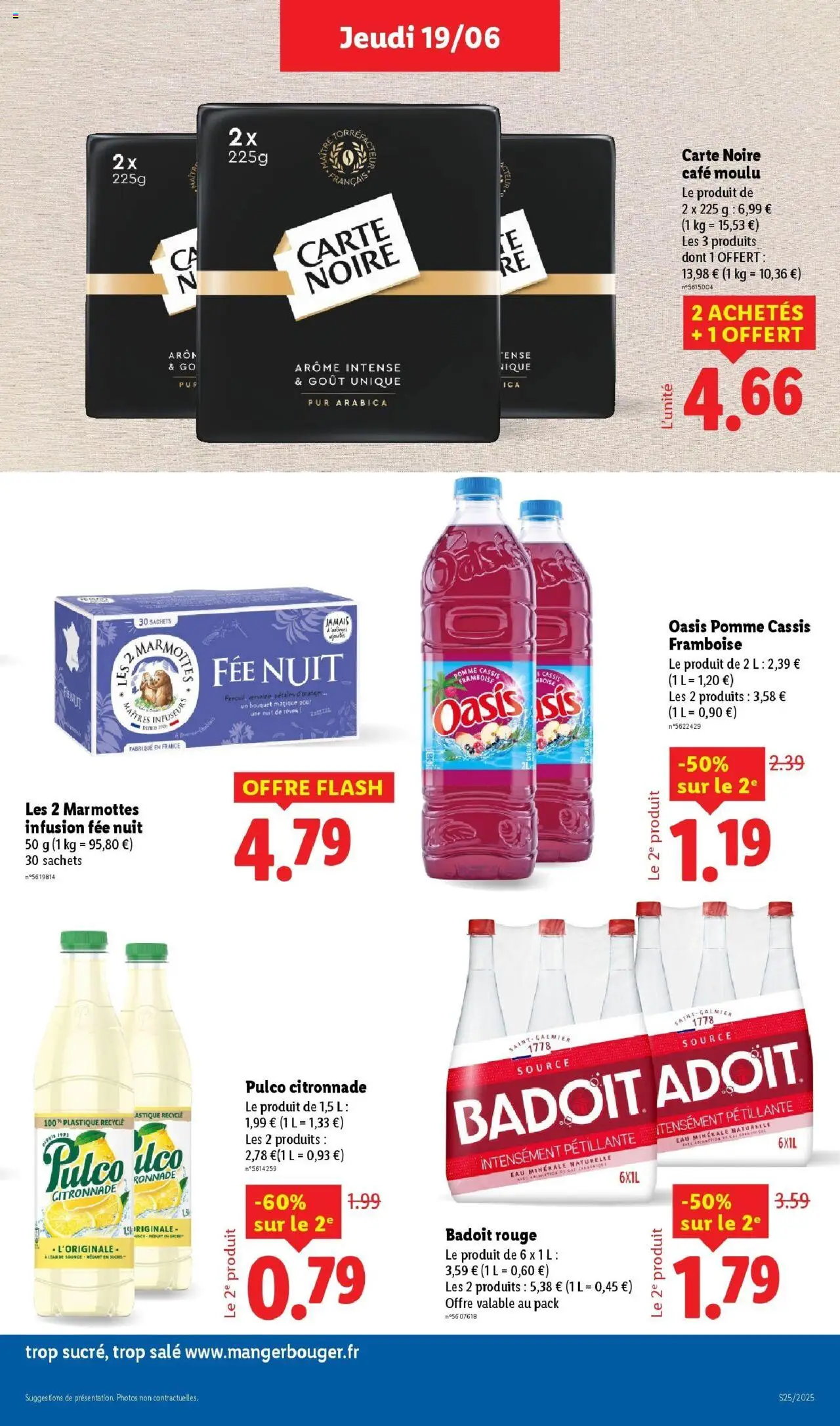  | Page: 23 | Produits: Badoit, Pomme, Cafe moulu carte noire, Eau minérale naturelle