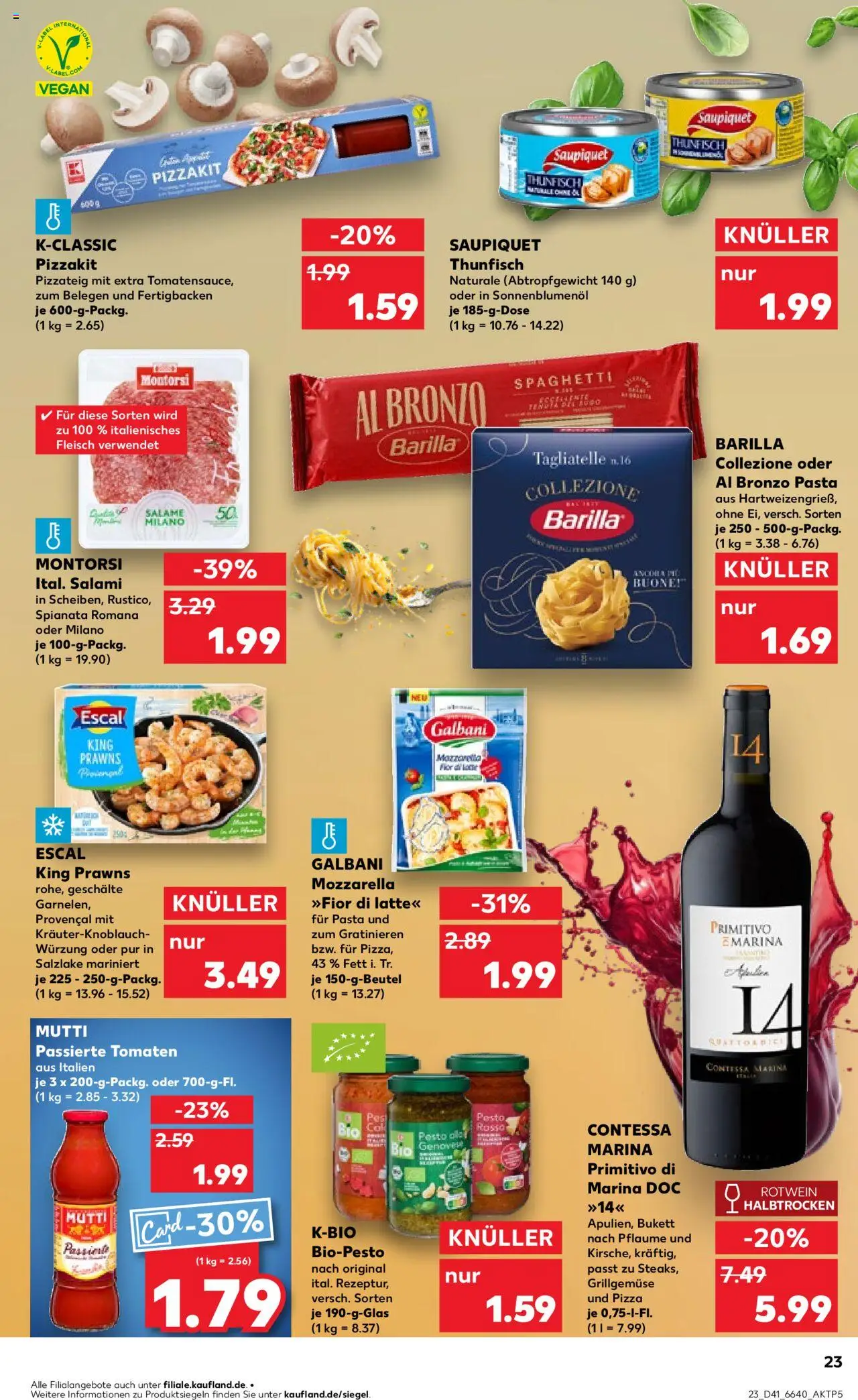 Kaufland Prospekt 	 – gültig ab 09.10.2025 | Seite: 23 | Produkte: Barilla, Rotwein, Mozzarella, Fleisch