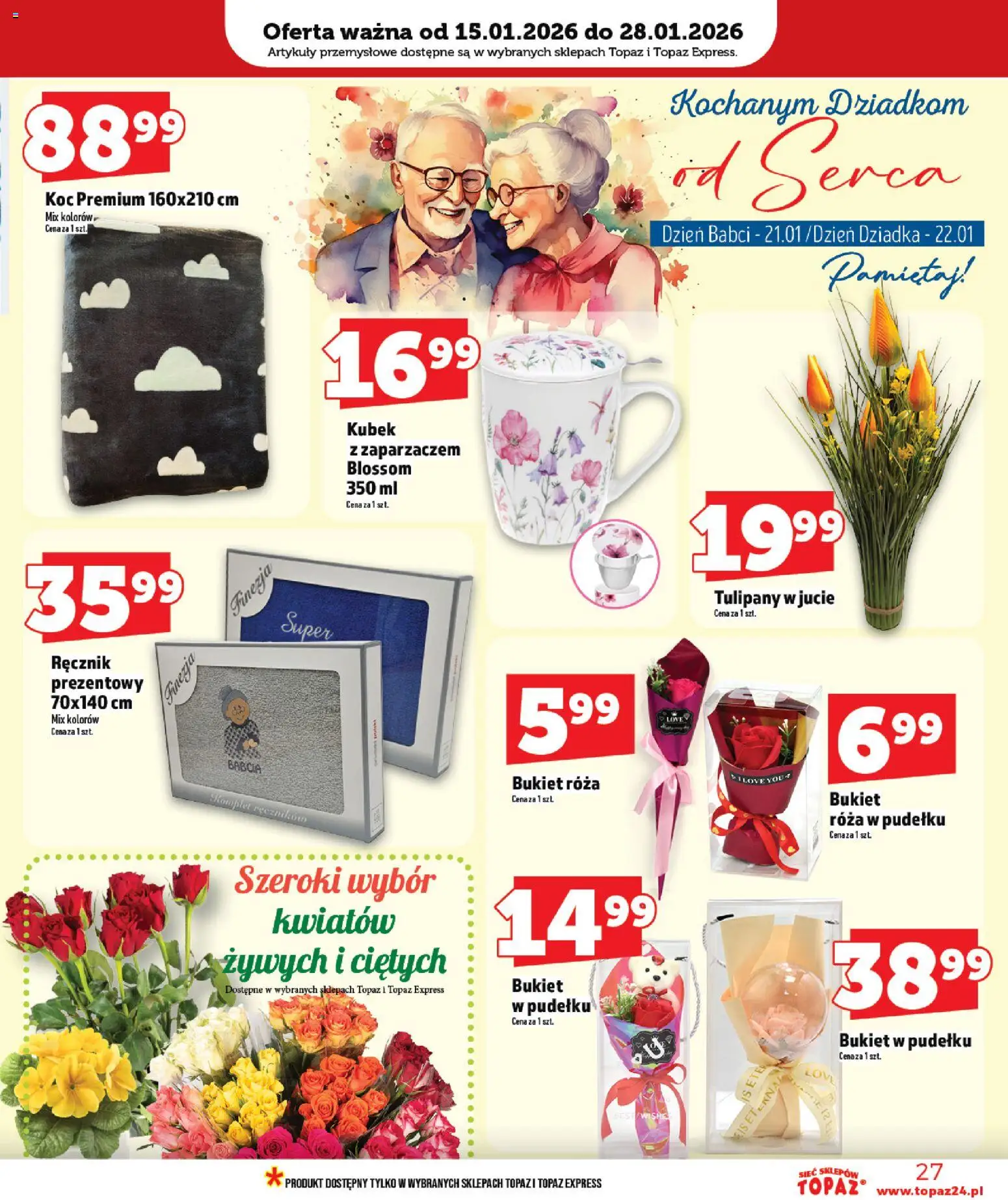 Topaz Gazetka od 15.01.2026 | Strona: 27 | Produkty: Koc, Artykuły przemysłowe, Tulipany
