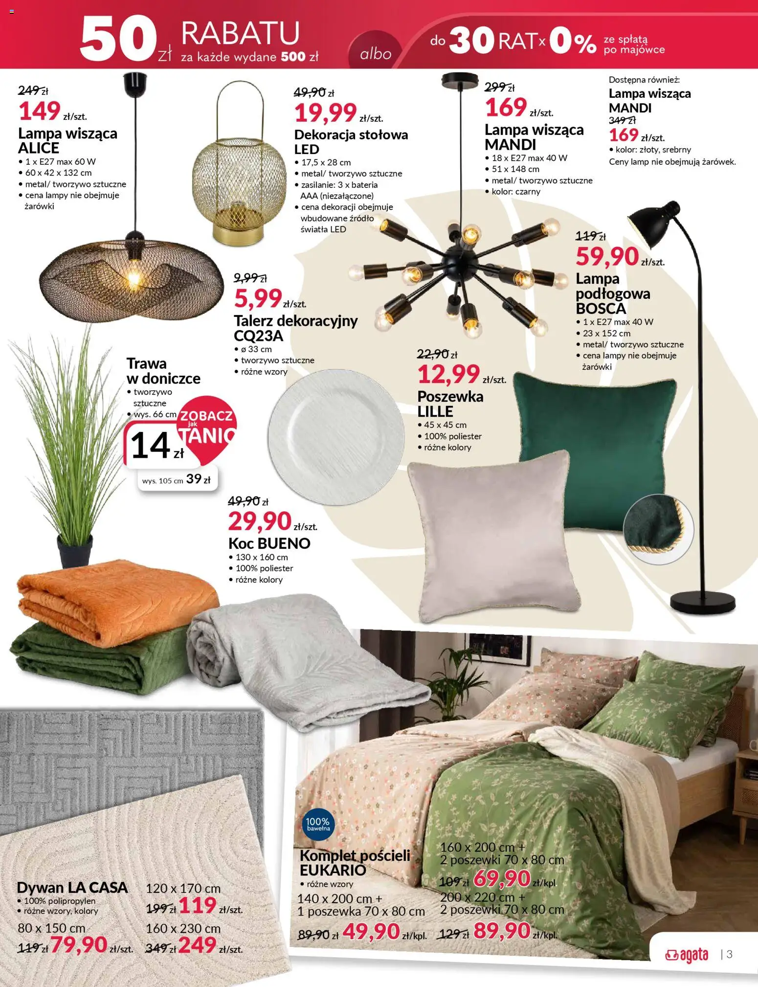 Salony Agata Gazetka od 27.01.2026 | Strona: 3 | Produkty: Koc, Bateria, Dywan, Żarówki