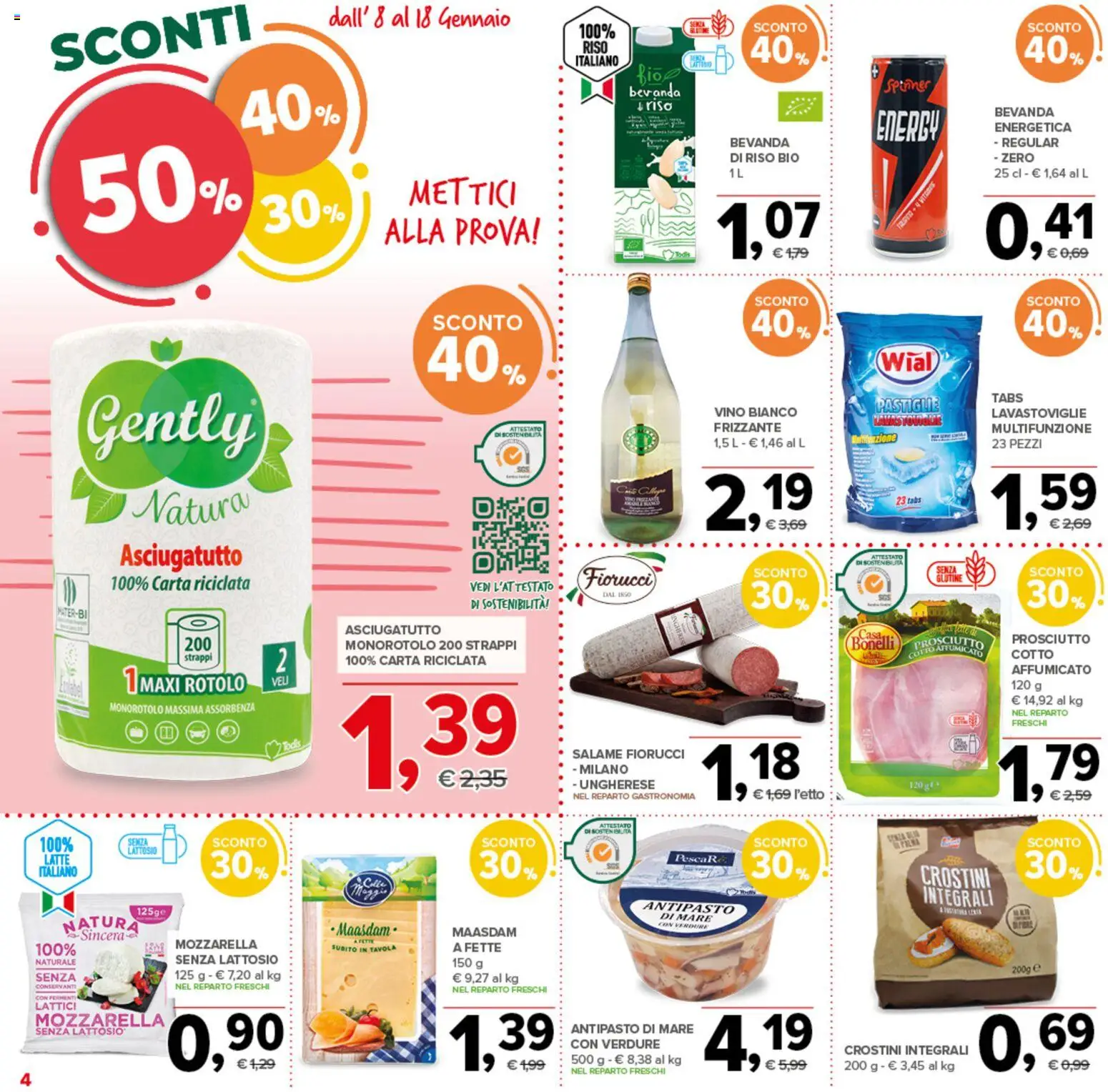 Volantino Todis del 08.01.2026 | Pagina: 4 | Prodotti: Latte, Prosciutto, Crostini, Asciugatutto