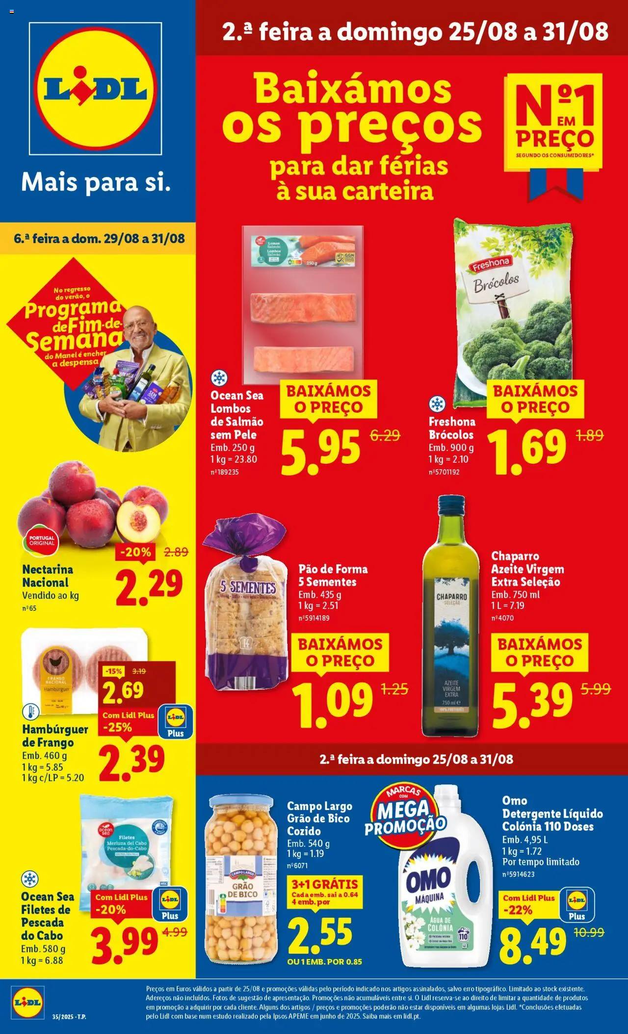 Lidl folheto │ válido de 25.08.2025 | Página: 1 | Produtos: Azeite, Pescada, Hambúrguer, Pescada do cabo