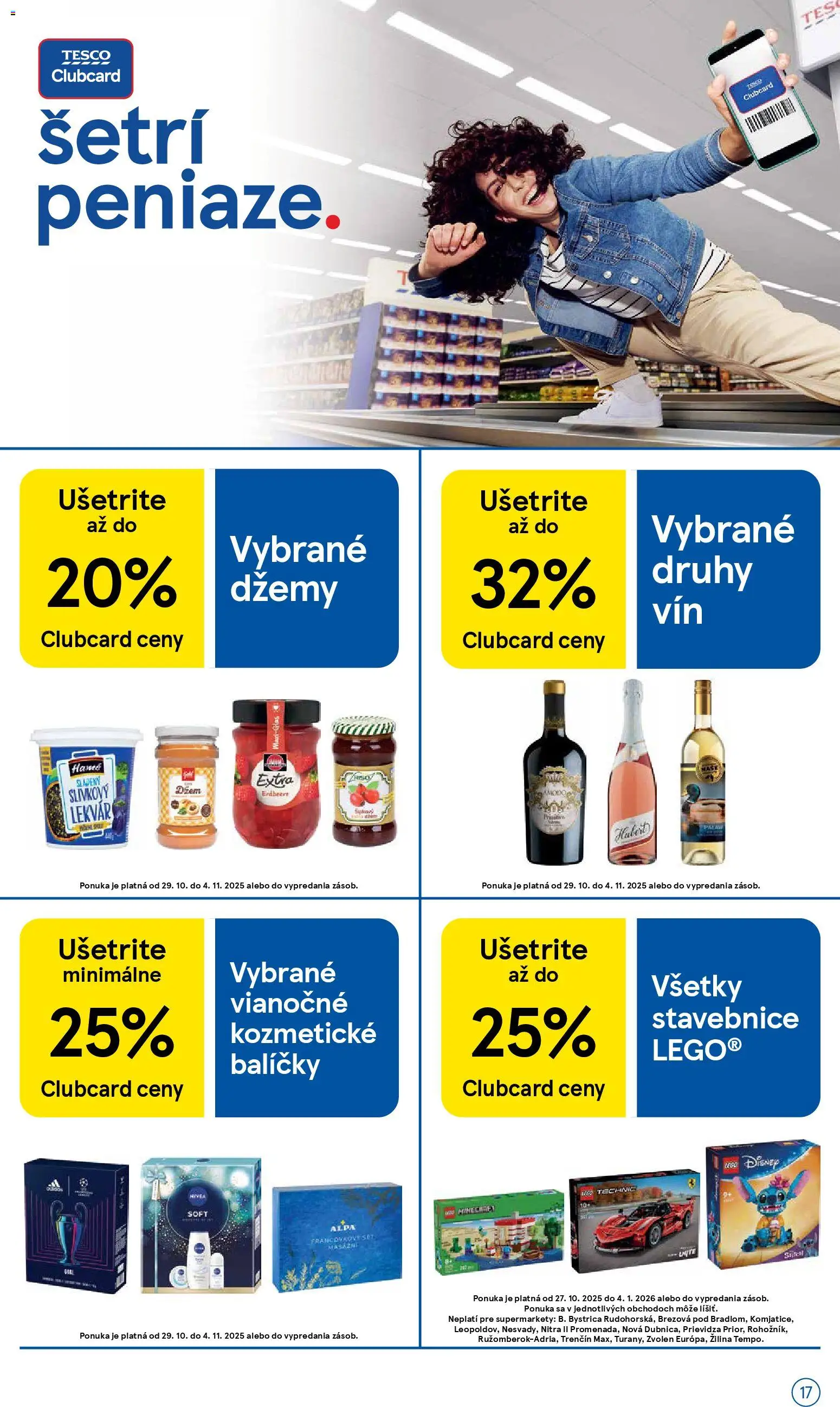Nové Tesco akcie – leták je platný od 29.10.2025 | Strana: 17 | Produkty: Nivea, Víno, LEGO, Alpa