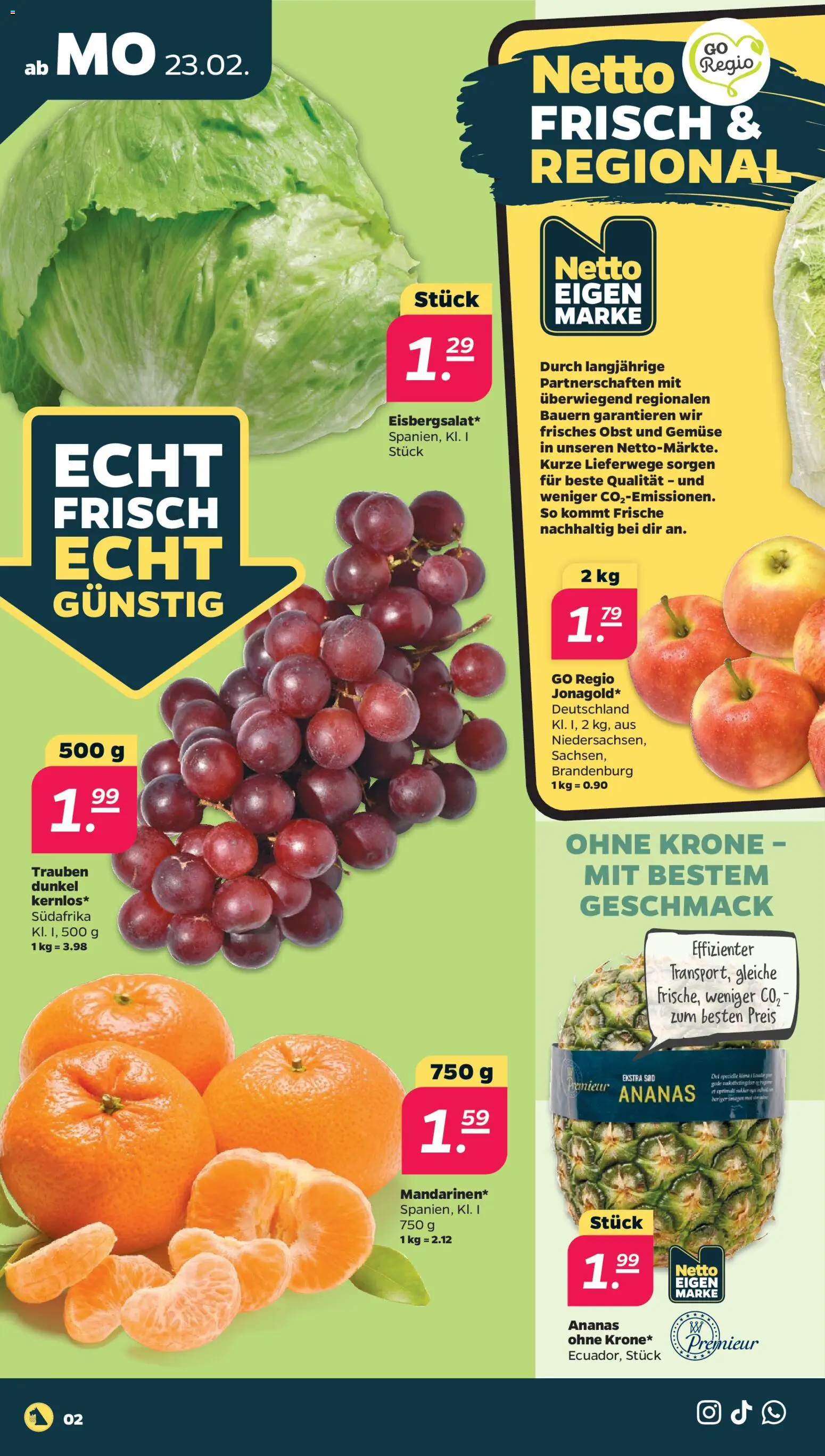 Netto Prospekt 	 – gültig ab 23.02.2026 | Seite: 2 | Produkte: Trauben, Ananas, Gemüse, Obst