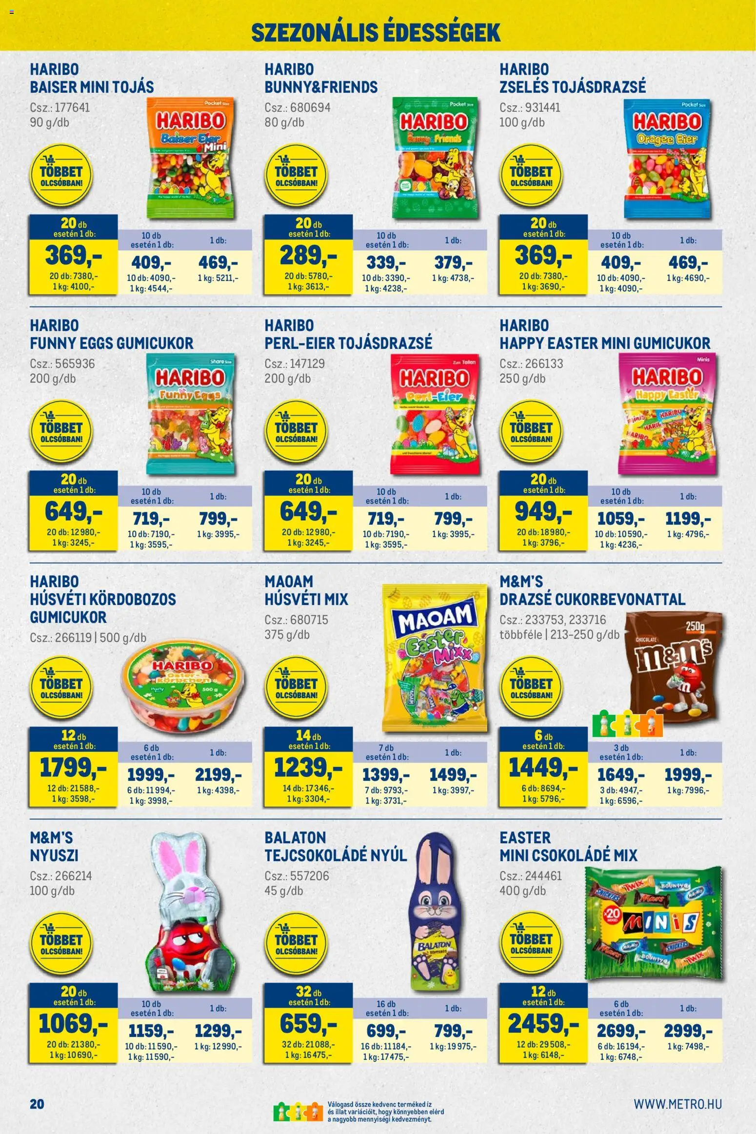 Metro akciós ujság - amely érvényes a következő dátumtól: 01.02.2026 | Oldal: 20 | Termékek: Gumicukor, Tejcsokoládé, Tojás, Csokoládé