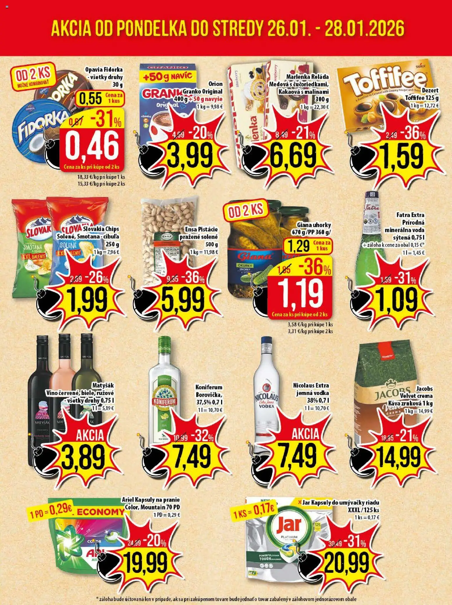 Nové Klas akcie – leták je platný od 26.01.2026 | Strana: 3 | Produkty: Káva, Toffifee, Jar, Uhorky