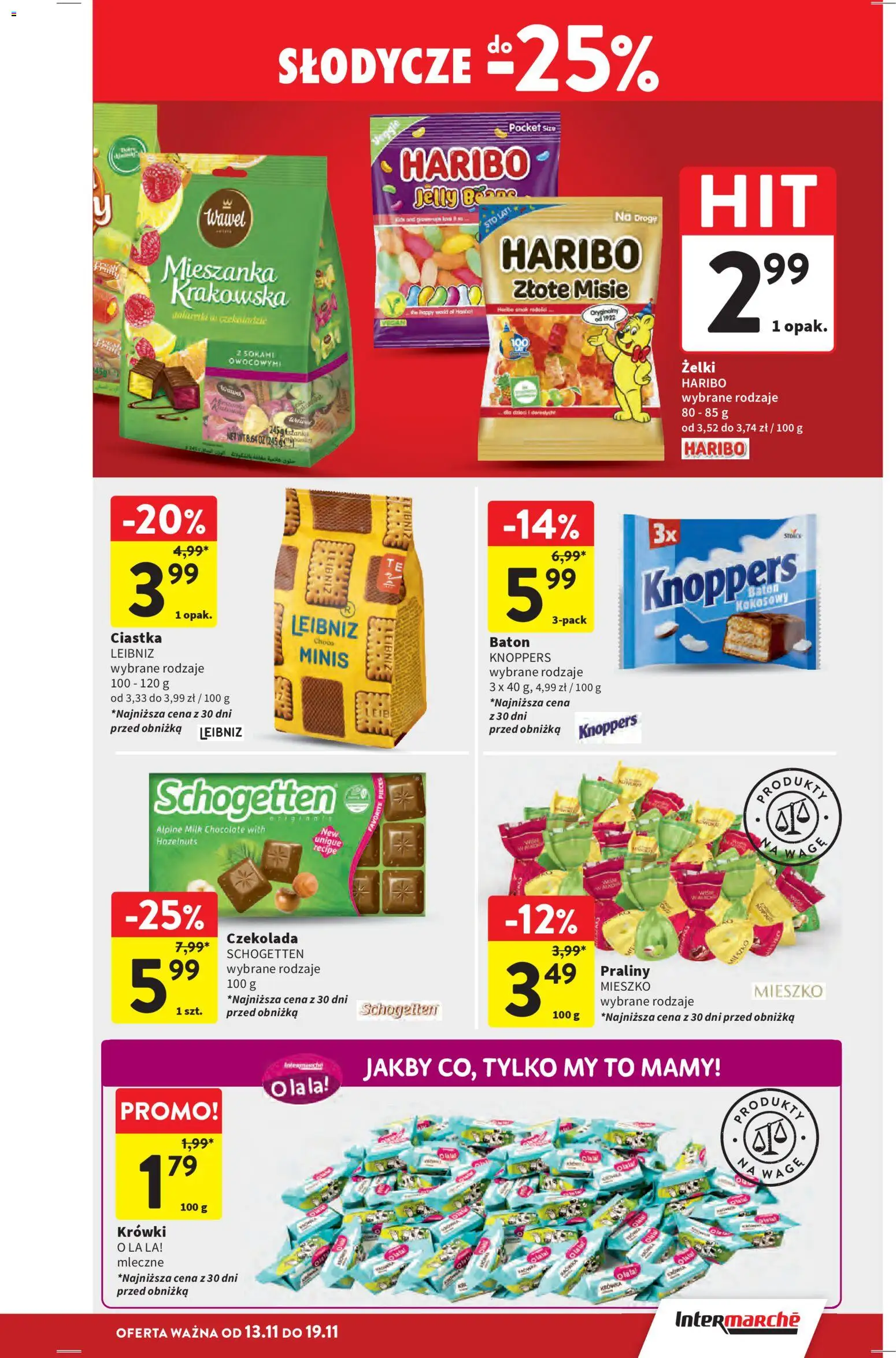 Intermarche Gazetka od 13.11.2025 | Strona: 29 | Produkty: Knoppers, Praliny, Czekolada, Ciastka