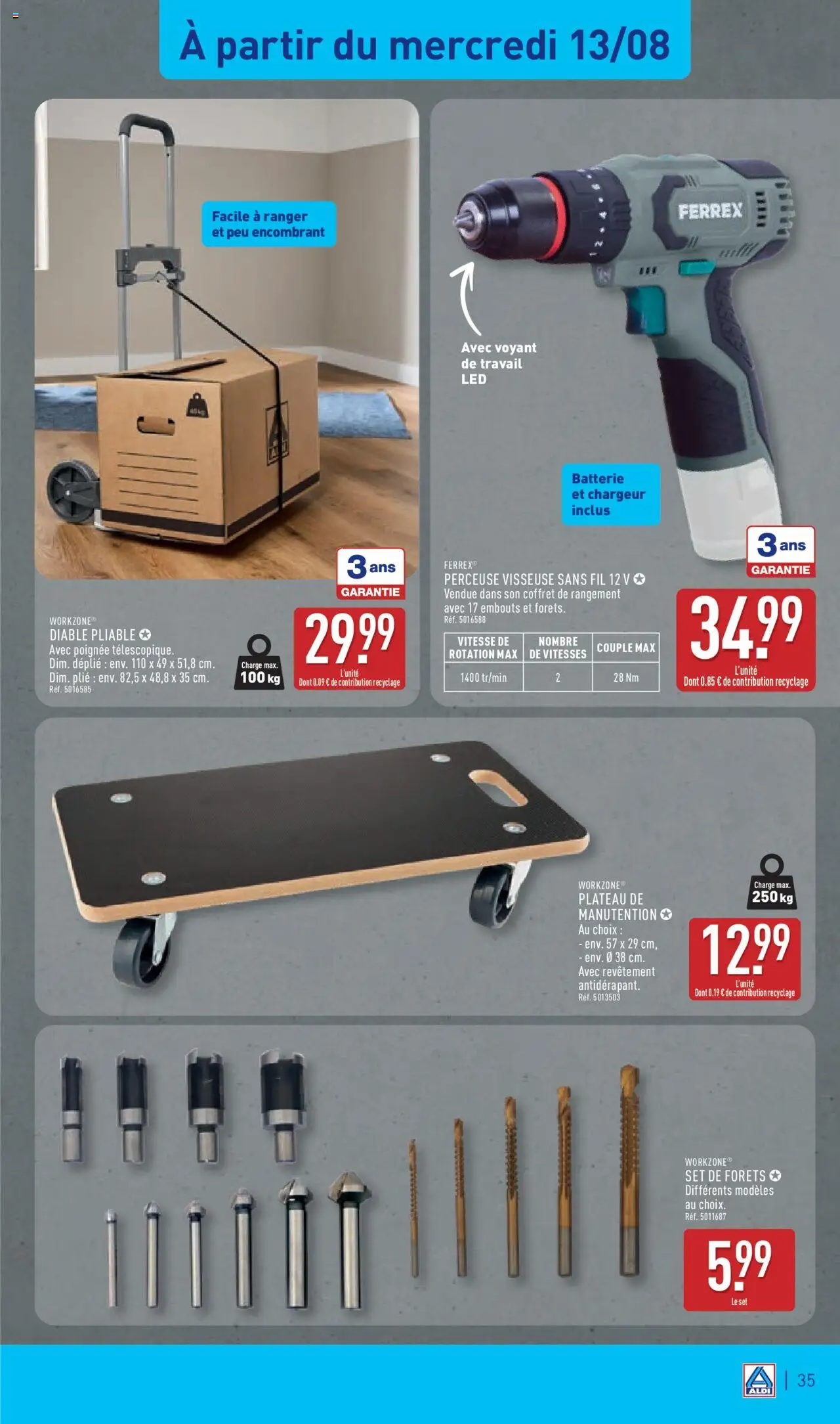  | Page: 37 | Produits: Diable pliable, Perceuse, Plateau, Perceuse Visseuse