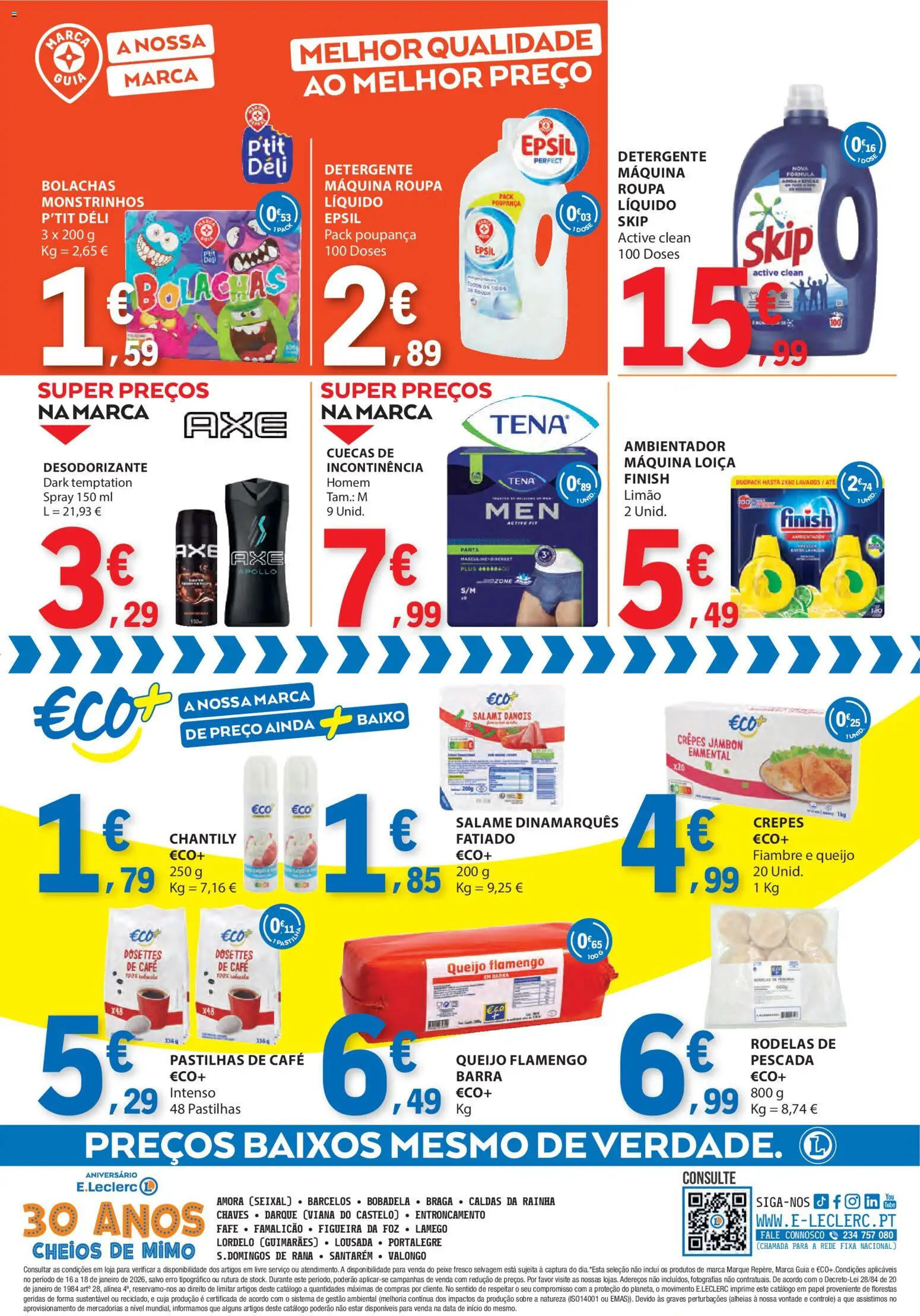 E.Leclerc Catálogo Fim de Semana │ válido de 16.01.2026 | Página: 4 | Produtos: Detergente, Queijo, Café, Cuecas