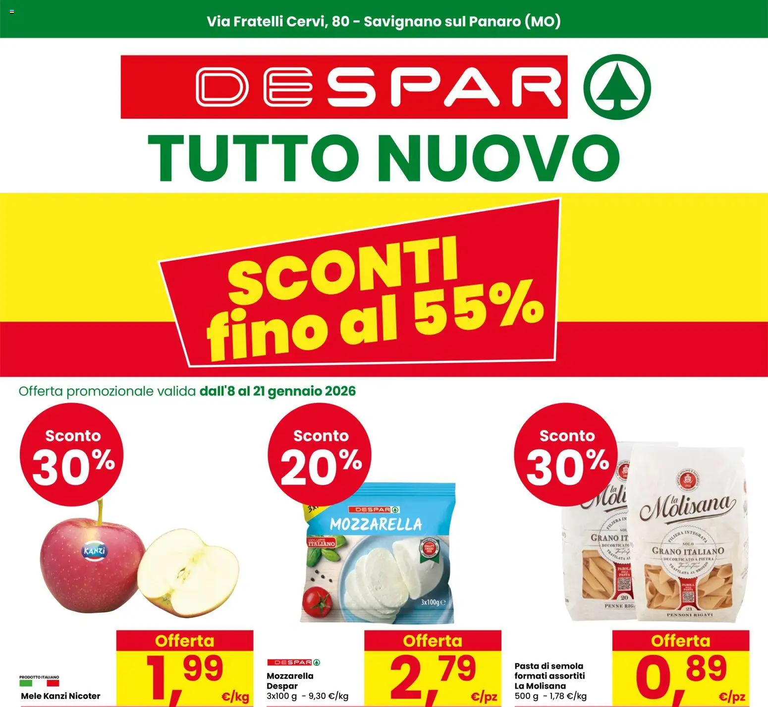 Volantino Despar del 08.01.2026 | Pagina: 1 | Prodotti: Mele, Mozzarella, Pasta, Penne
