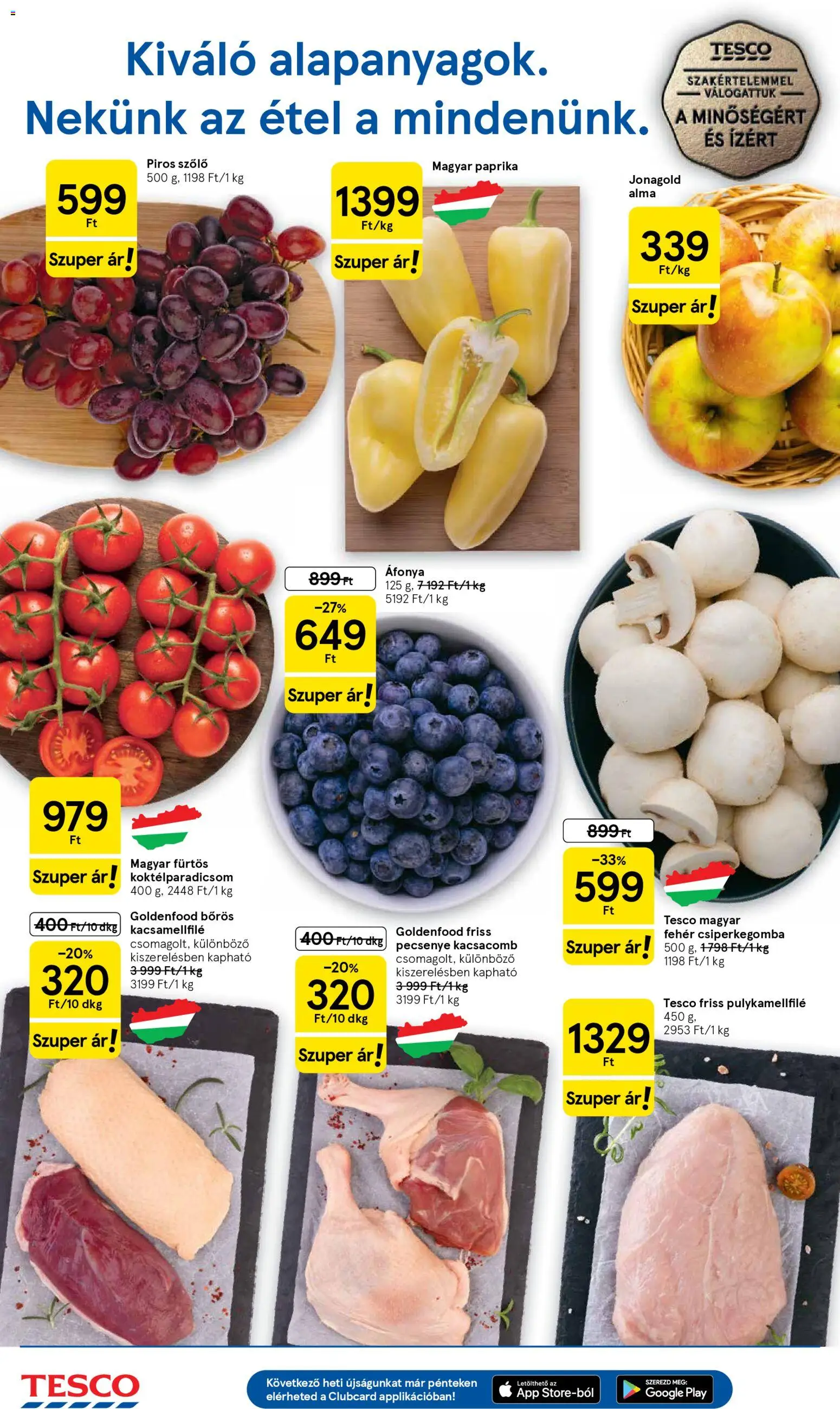 Tesco akciós ujság - amely érvényes a következő dátumtól: 16.04.2026 | Oldal: 2 | Termékek: Kacsacomb, Áfonya, Pulykamellfilé, Alma